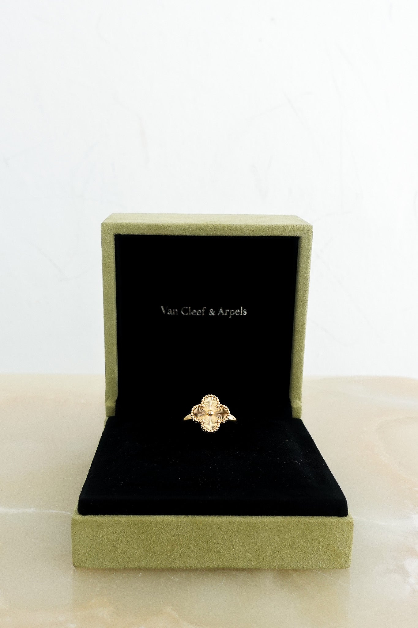 CURRENT SEASON Van Cleef & Arpels 18K Yellow Gold Guilloche Albrahama Ring RRP £3,750 | Authentic and Preloved - Reloved Again