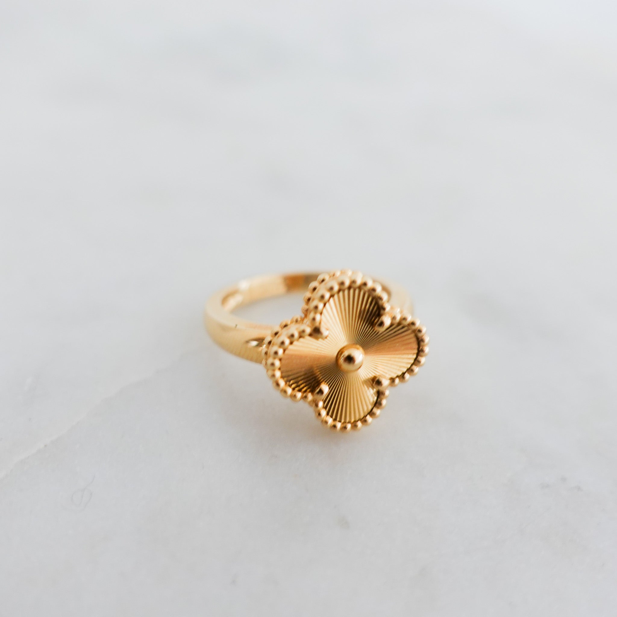 CURRENT SEASON Van Cleef & Arpels 18K Yellow Gold Guilloche Albrahama Ring RRP £3,750 | Authentic and Preloved - Reloved Again