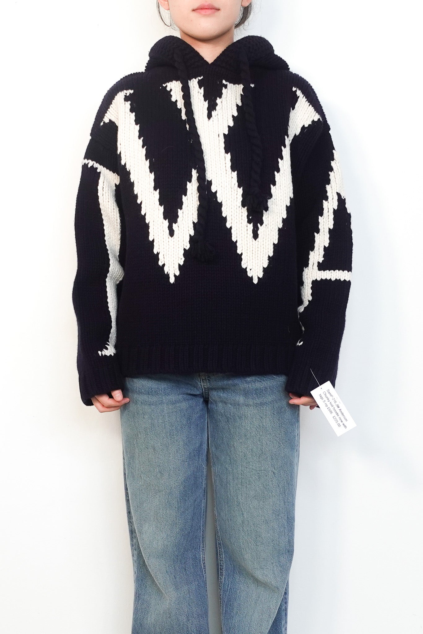 NEW JW Anderson Logo navy Chunky Knit Hoodie RRP £595 | Authentic Preloved - Reloved Again