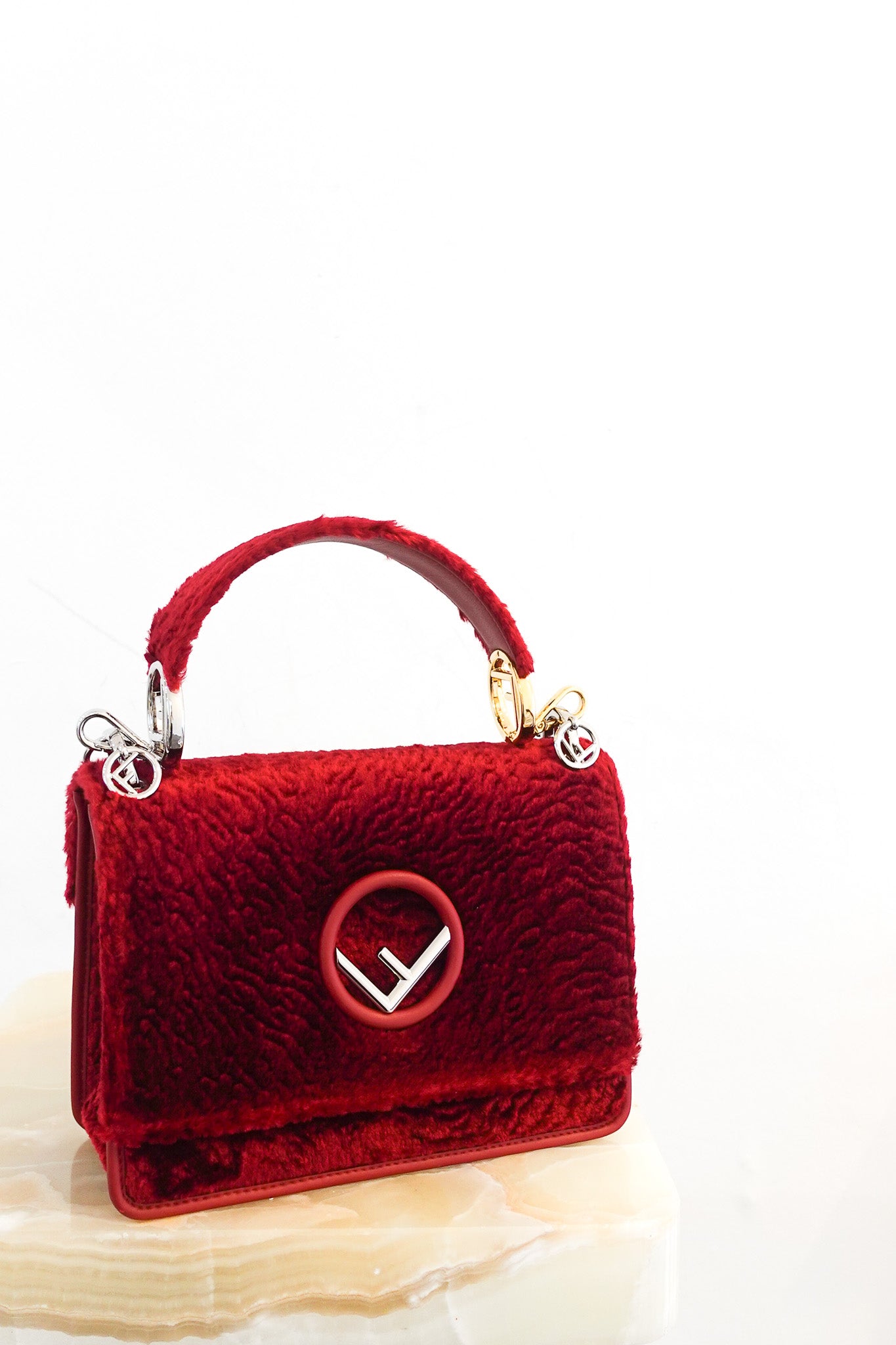 Fendi Kan I F Shoulder Red Velour Bag RRP £1890 | Authentic Preloved - Reloved Again
