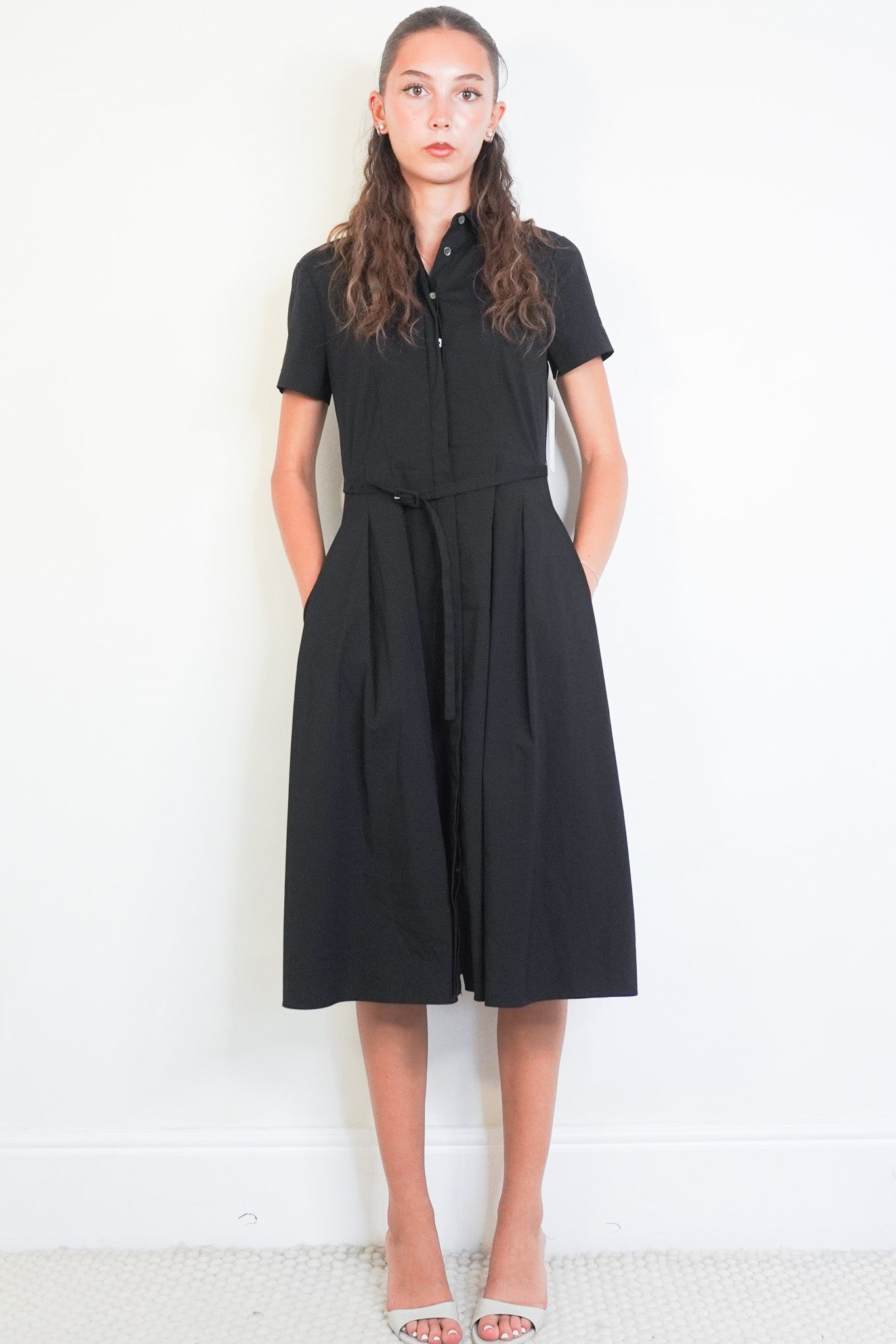 front image Theory Black Shirt Midi Dress Chelsea London