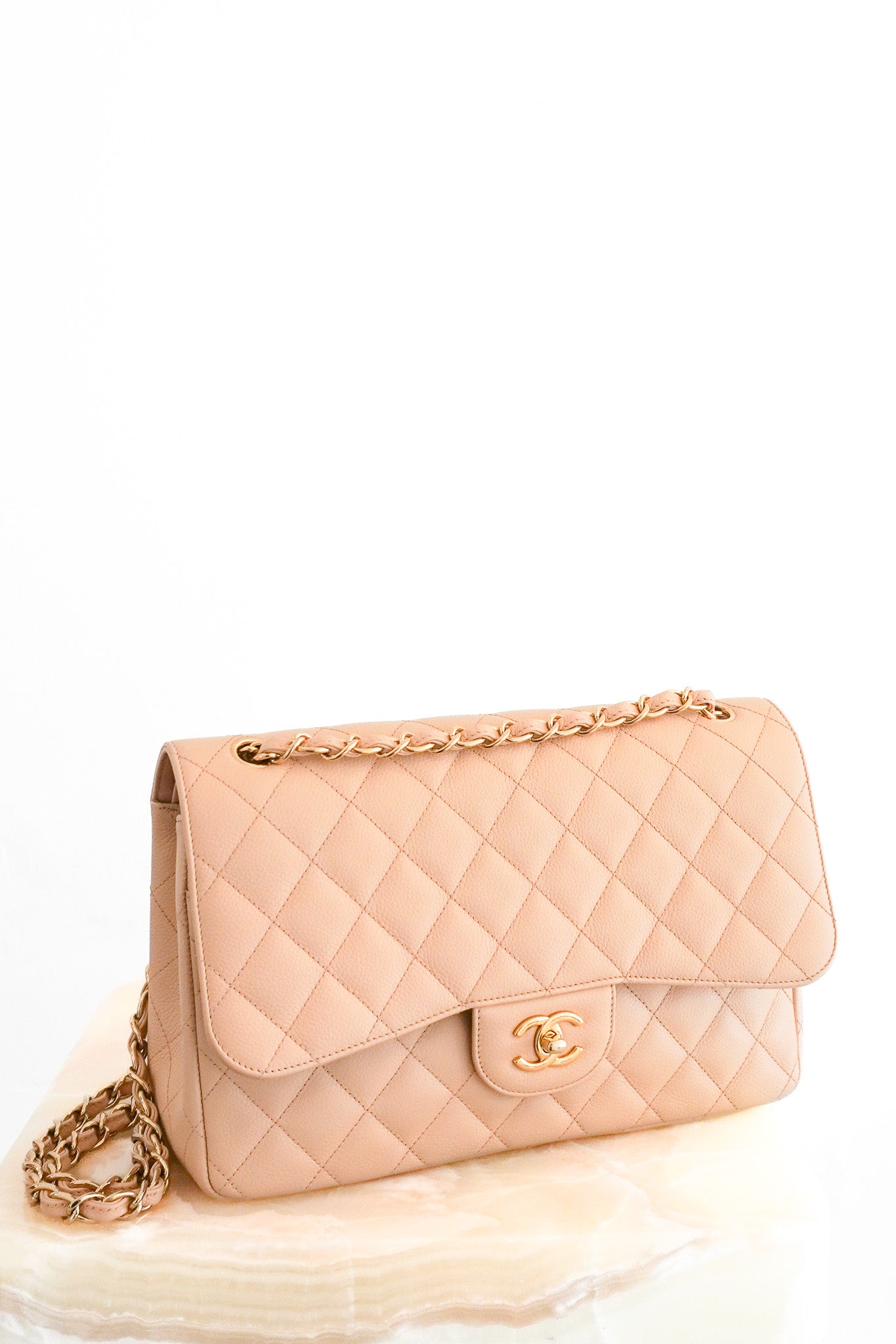 Chanel Jumbo Classic Double Flap Bag in Beige Caviar Leather RRP (£9830) | Authentic Preloved - Reloved Again