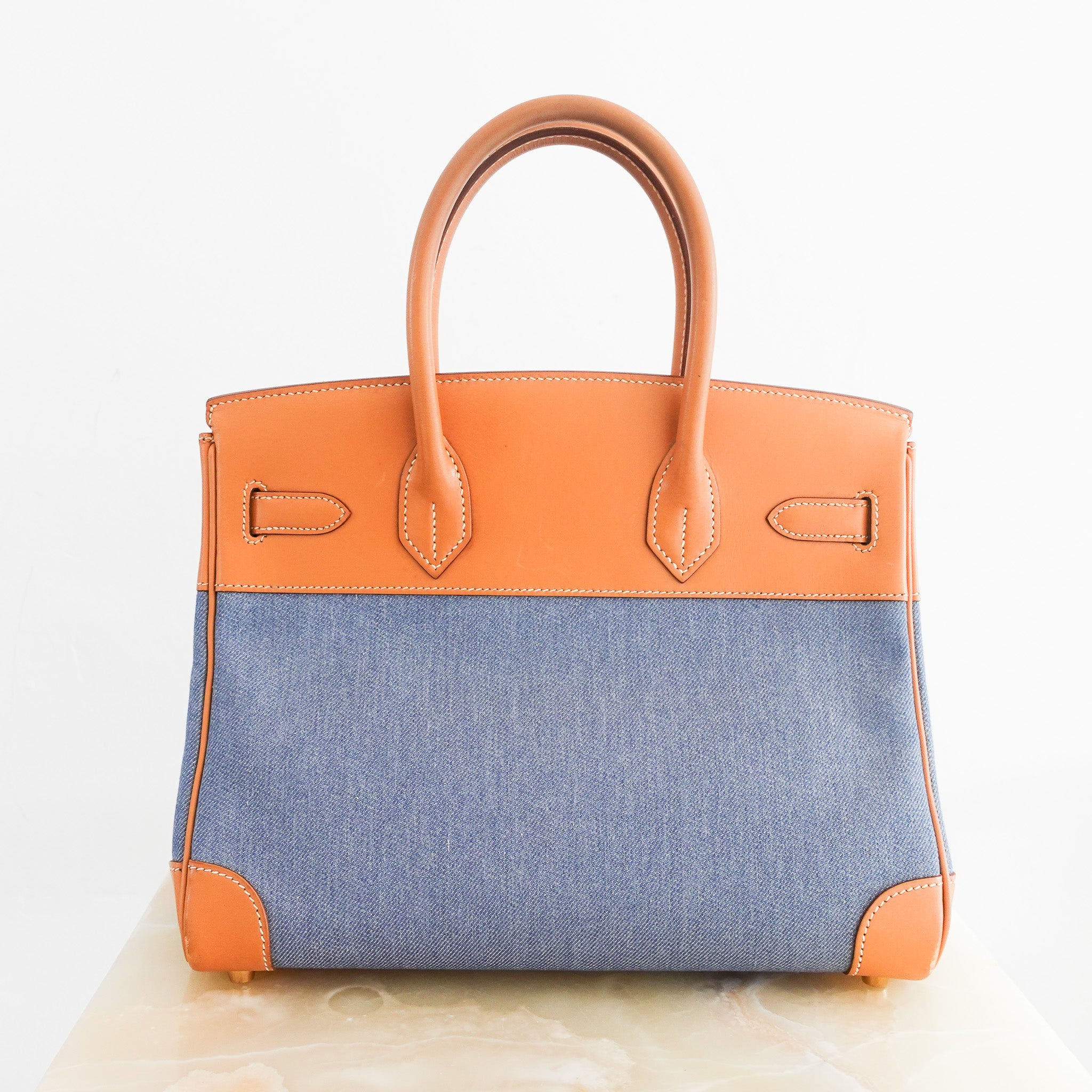 Hermès Birkin 30 in Vache Naturelle leather & Blue Jean toile | Authentic Preloved - Reloved Again