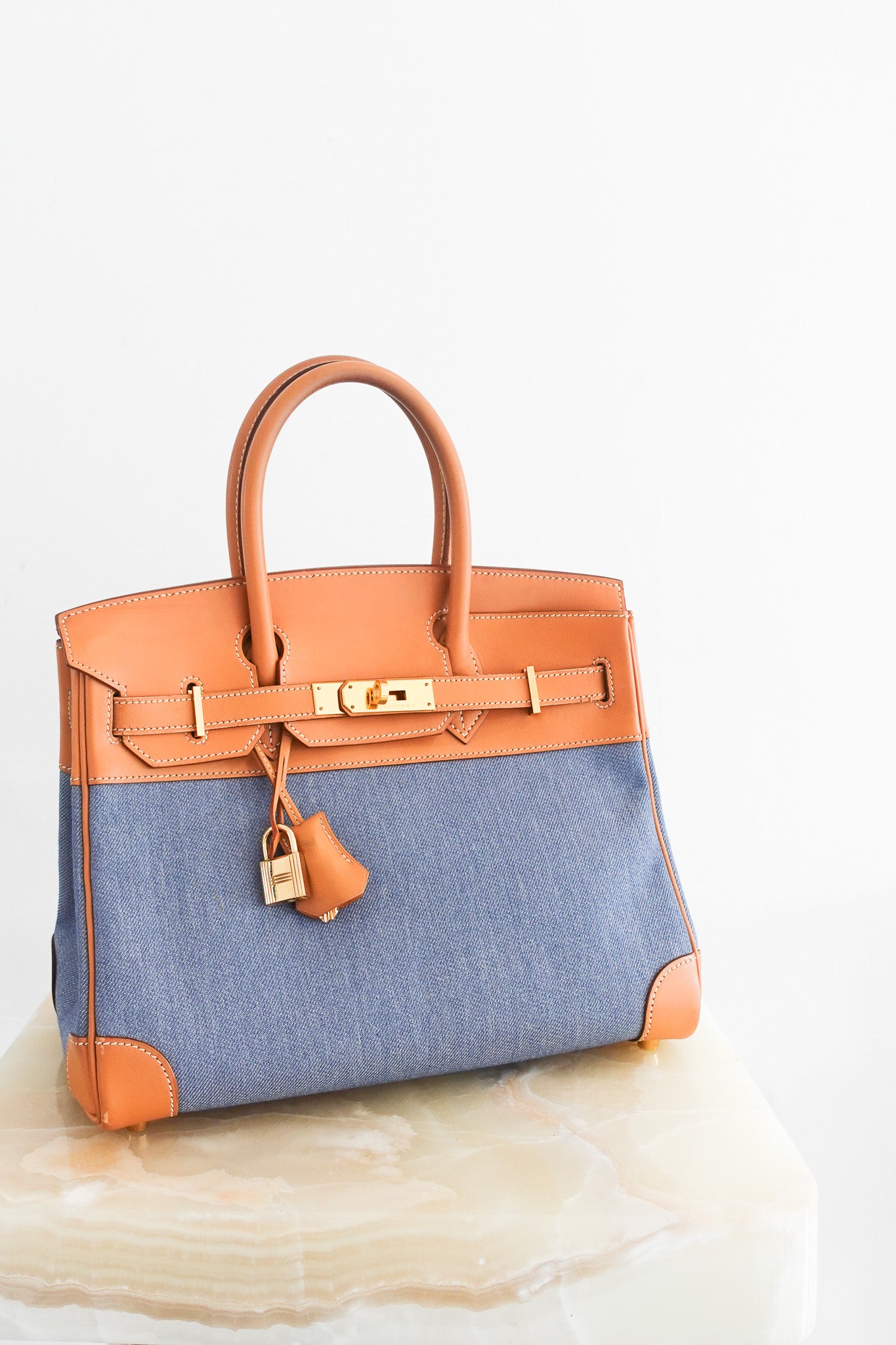 Hermès Birkin 30 in Vache Naturelle leather & Blue Jean toile | Authentic Preloved - Reloved Again
