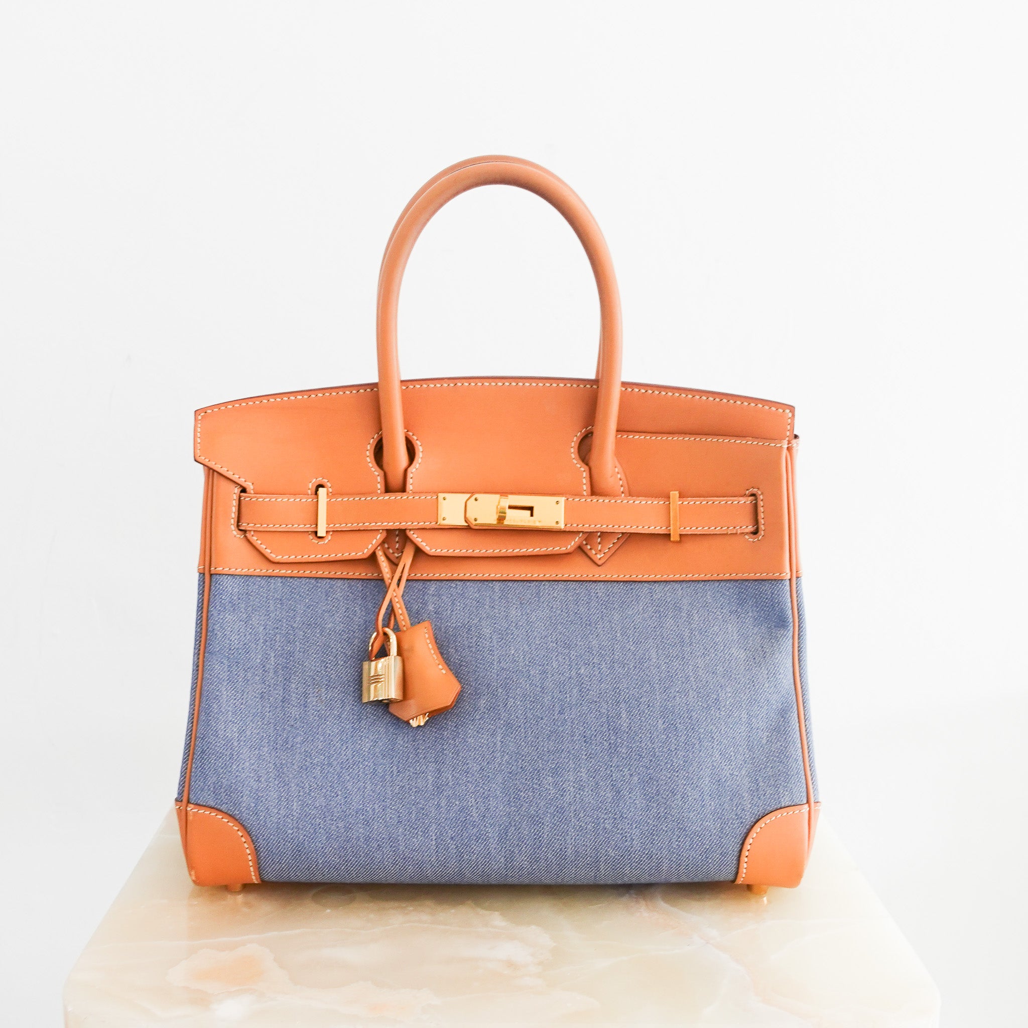 Hermès Birkin 30 in Vache Naturelle leather & Blue Jean toile | Authentic Preloved - Reloved Again