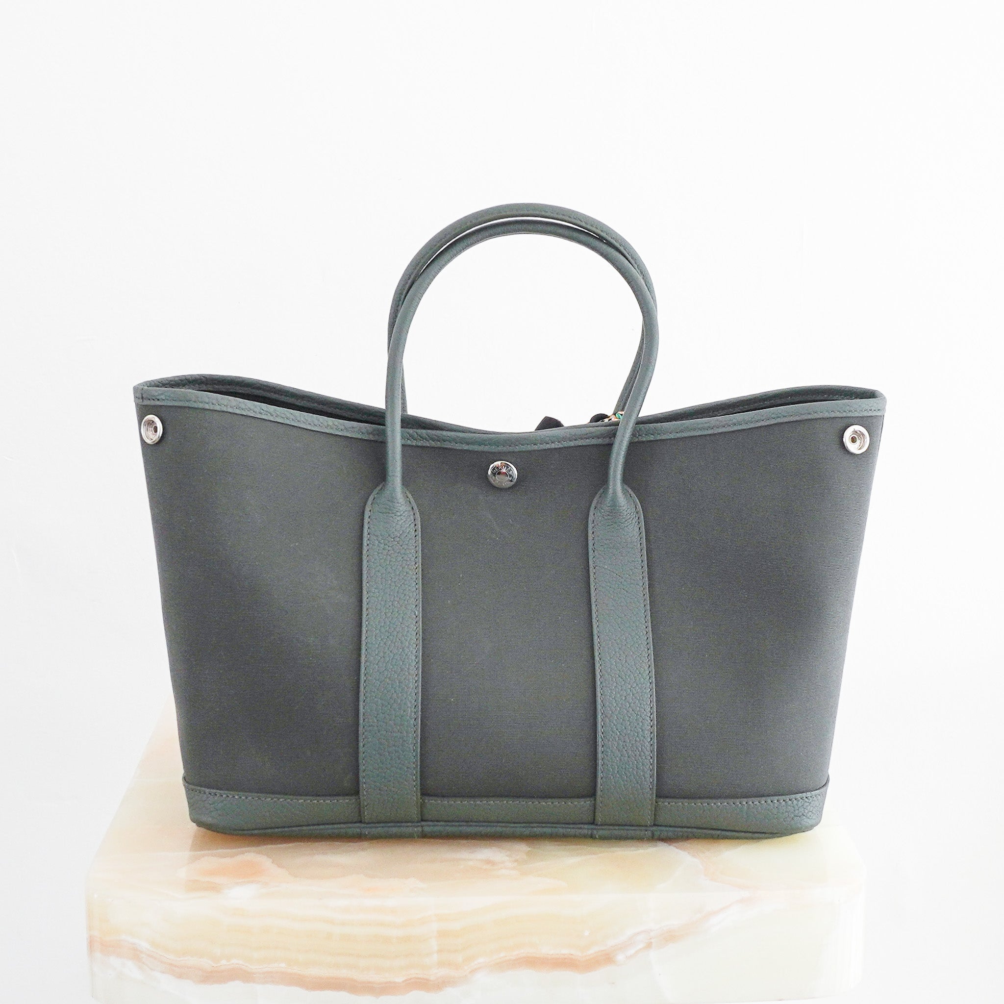 Hermes Graphite Garden Party 30 Tote Bag in Toile Officier (RRP £2400) | Authentic Preloved - Reloved Again