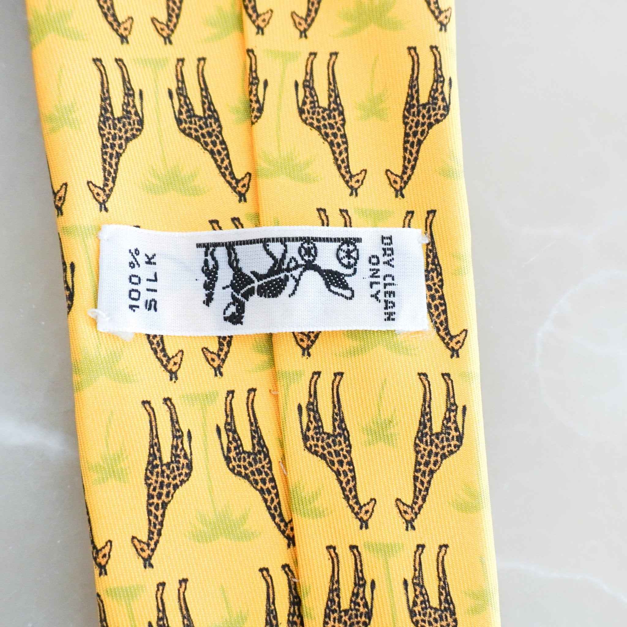 Hermes Yellow Giraffe Silk Tie RRP £225 | Authentic Preloved FINAL SALE - Reloved Again
