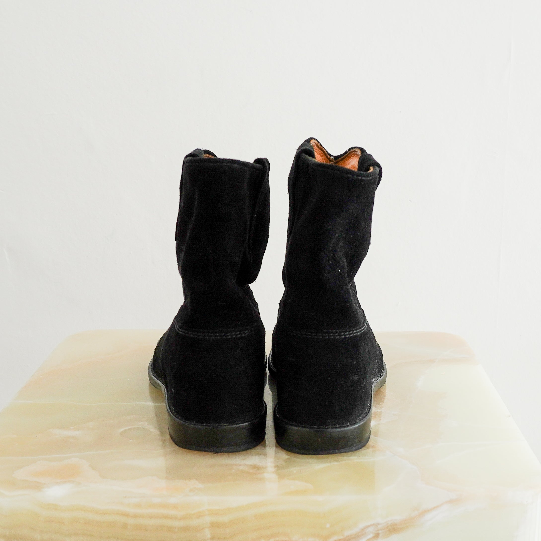 back image of the Isabel Marant Etoile ankle boots showing the suede exterior and stitching.