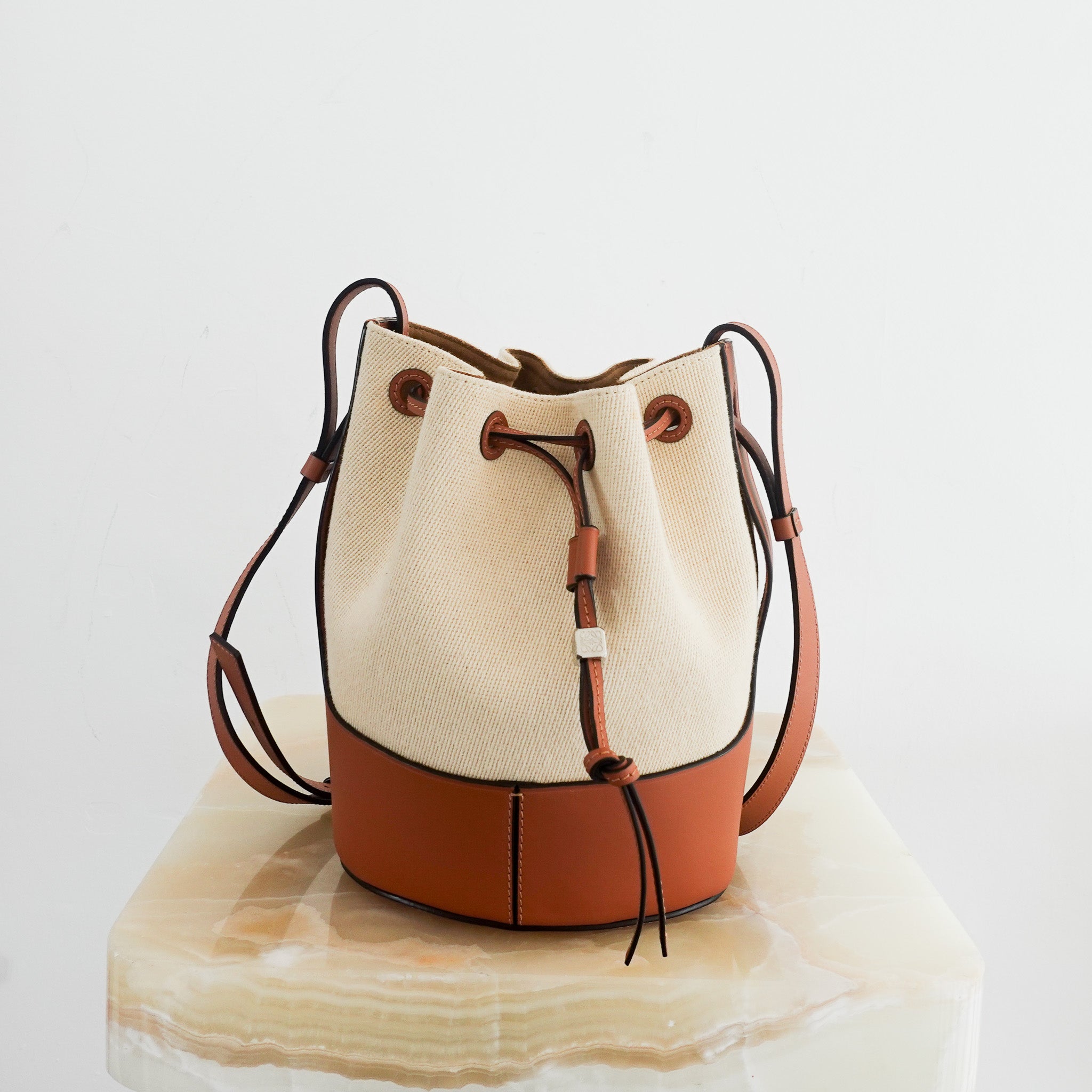 New LOEWE Small Balloon Leather & Canvas Bucket Bag RRP £1.7K | Authentic Preloved - Reloved Again