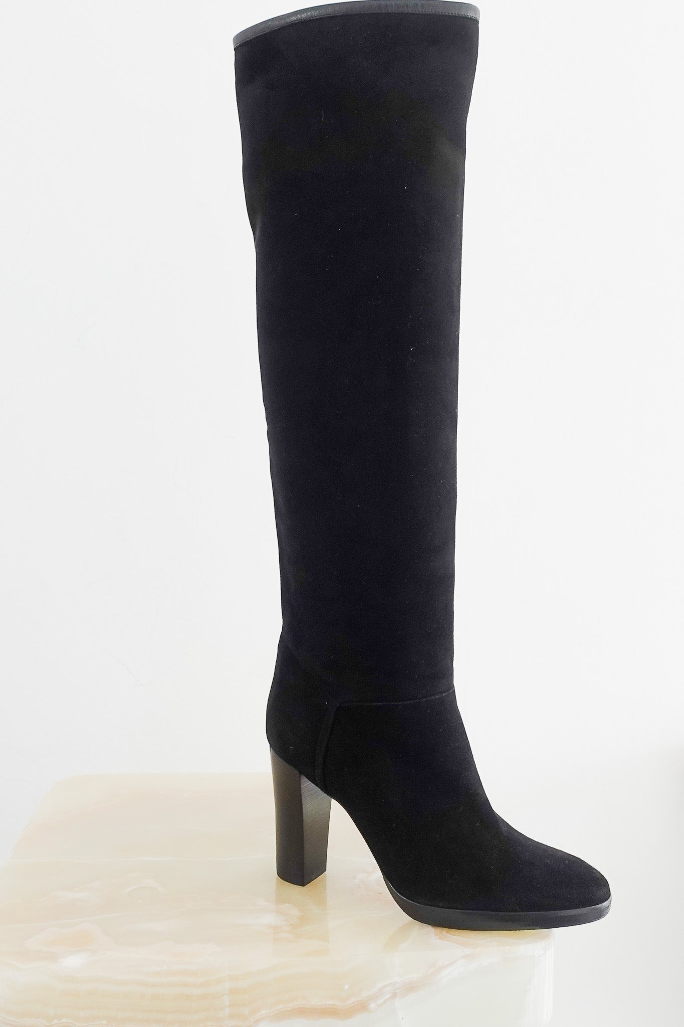 Loro Piana Knee high heeled Suede boots in black RRP £1600 | Authentic Preloved - Reloved Again
