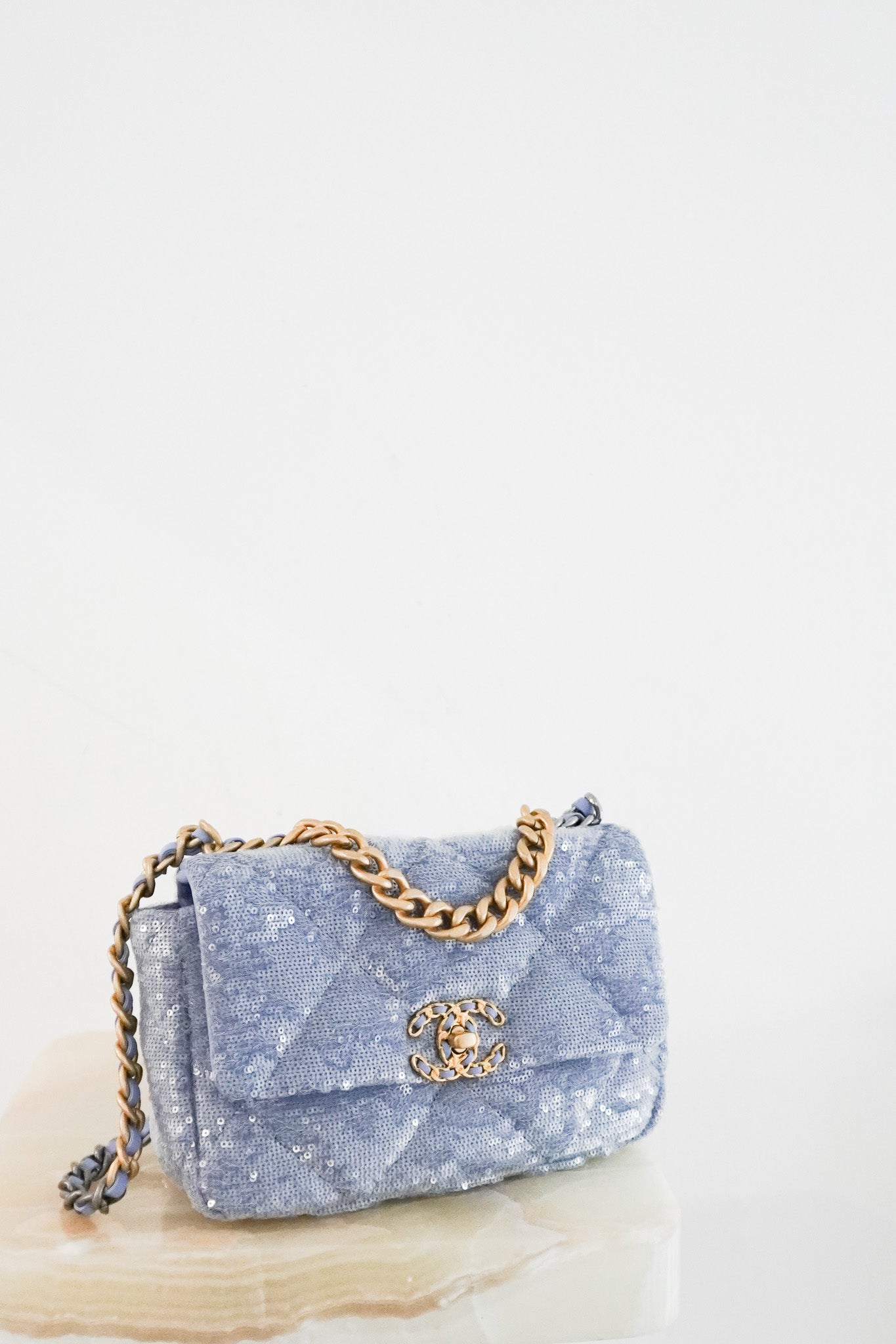 NEW Chanel 19 Blue Sequin Small Single Flap Bag RRP £5500 | Authentic Preloved - Reloved Again
