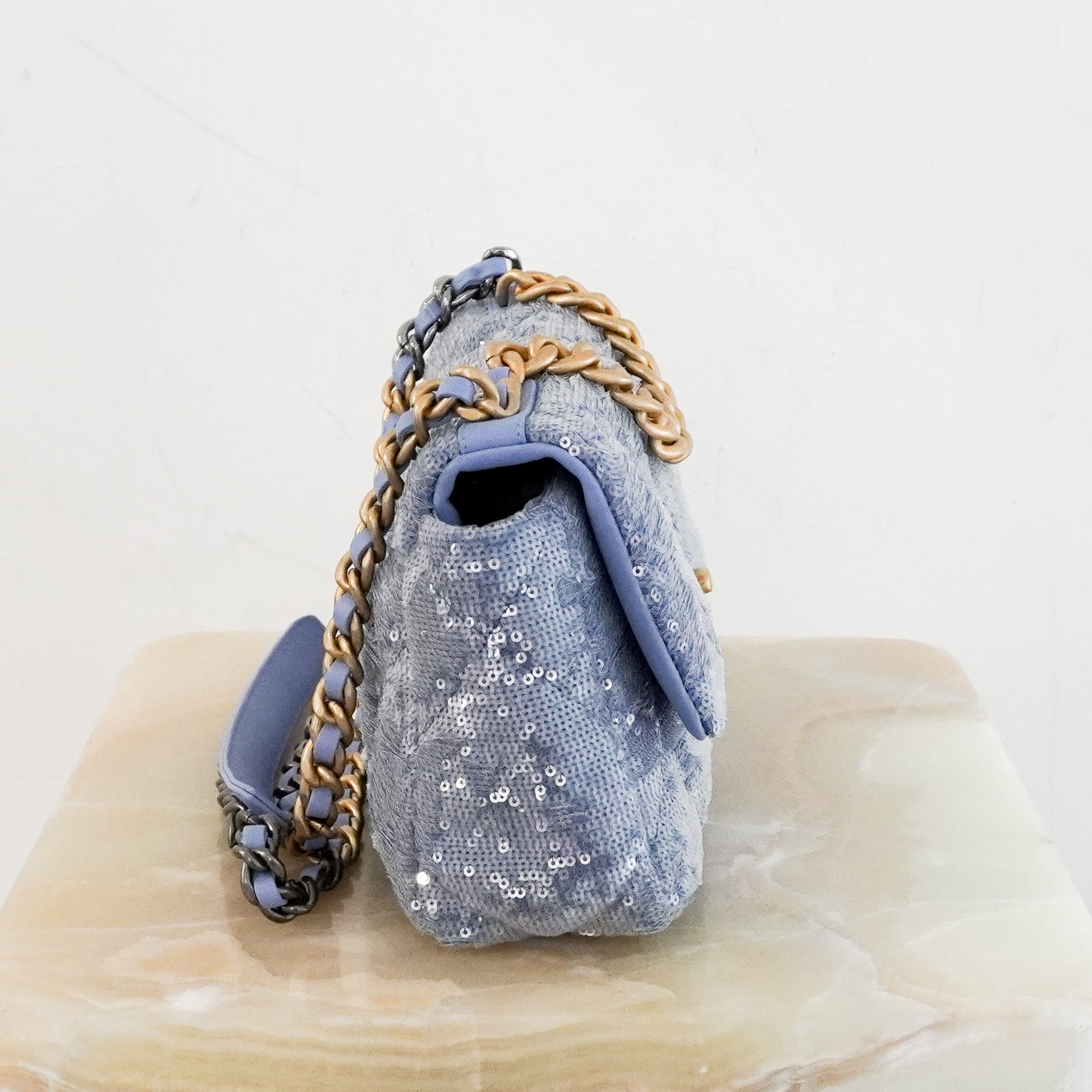 NEW Chanel 19 Blue Sequin Small Single Flap Bag RRP £5500 | Authentic Preloved - Reloved Again