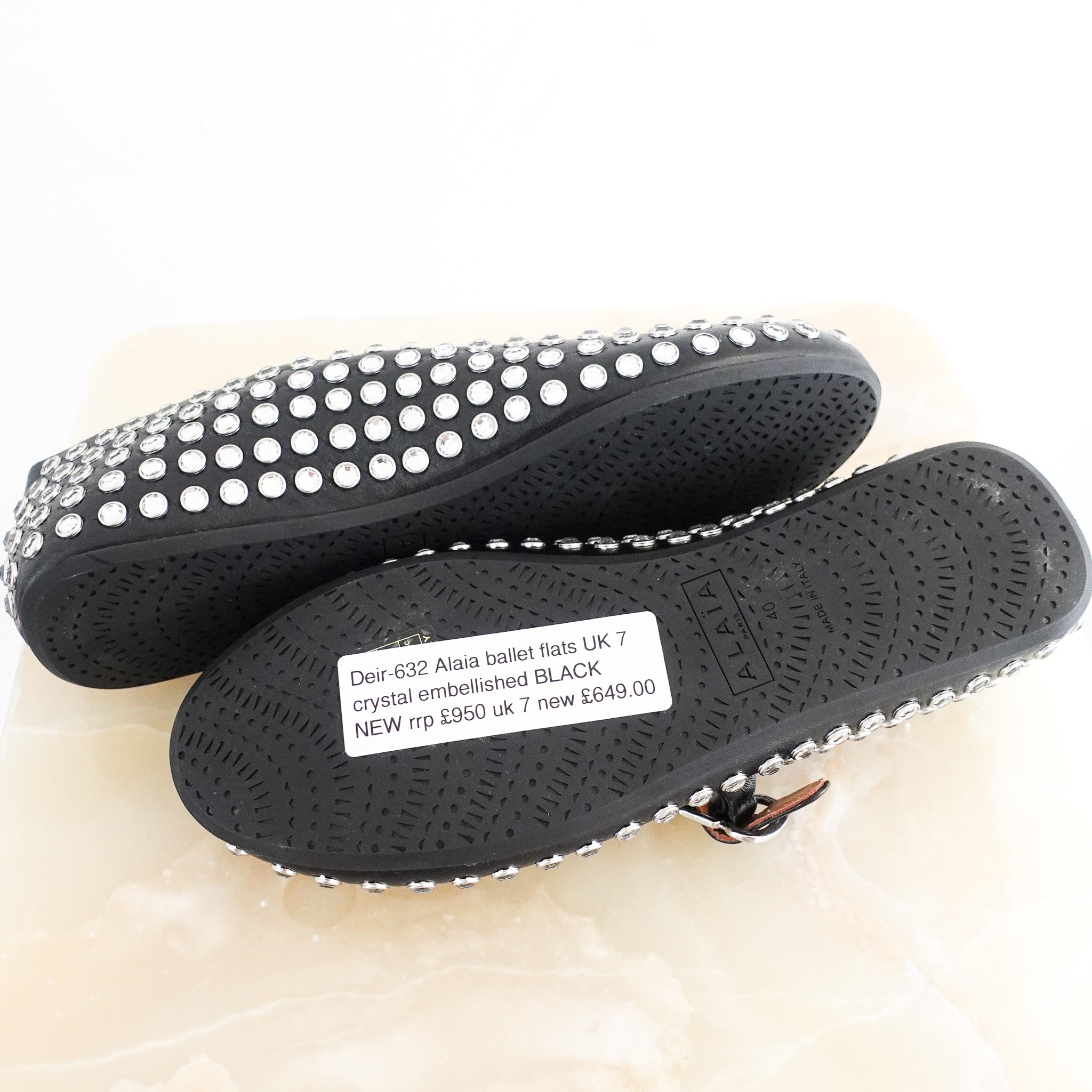 NEW CURRENT SEASON ALAIA Strass Ballet Flats in Black RRP £950 | Authentic Preloved - Reloved Again
