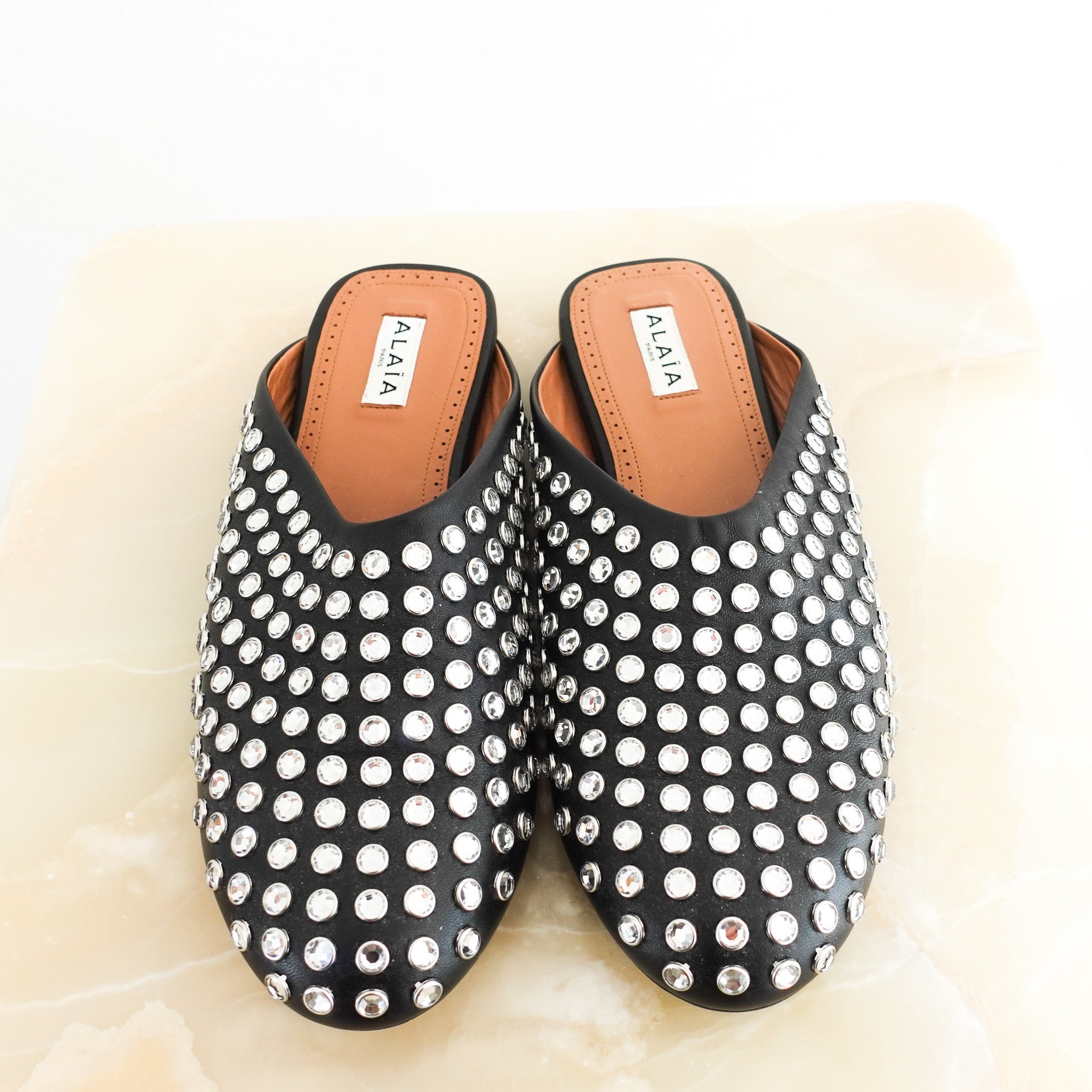 NEW CURRENT SEASON ALAIA Strass Mules in Black RRP £790 | Authentic Preloved - Reloved Again