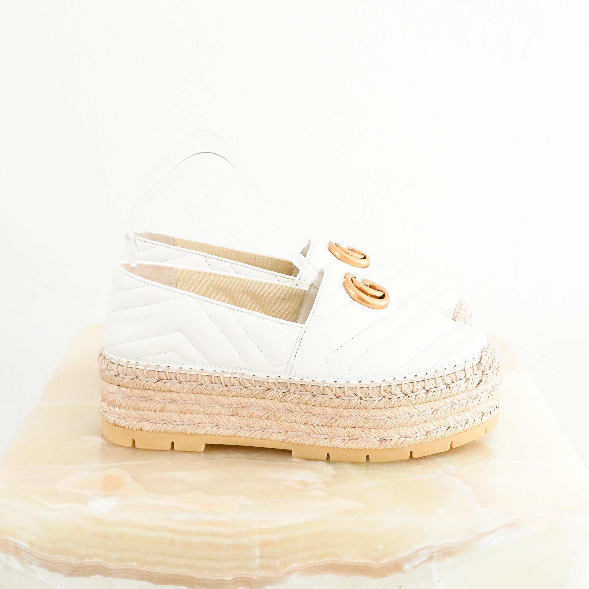 NEW Gucci White GG Marmont Leather Espadrilles (RRP £550) | Authentic Preloved - Reloved Again