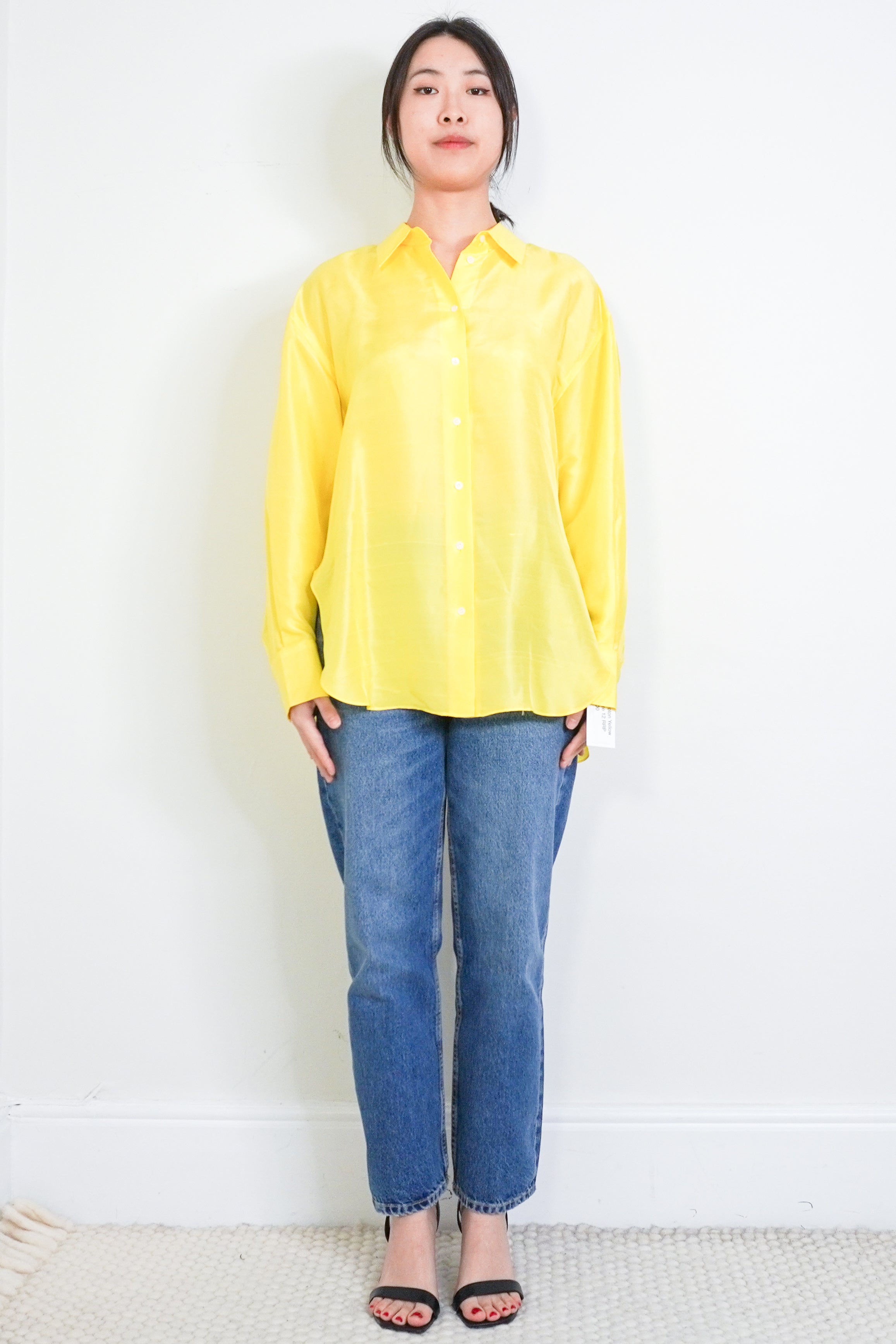 new-oroton-yellow-silk-shirt-authentic-preloved-front-picture-chelsea-london
