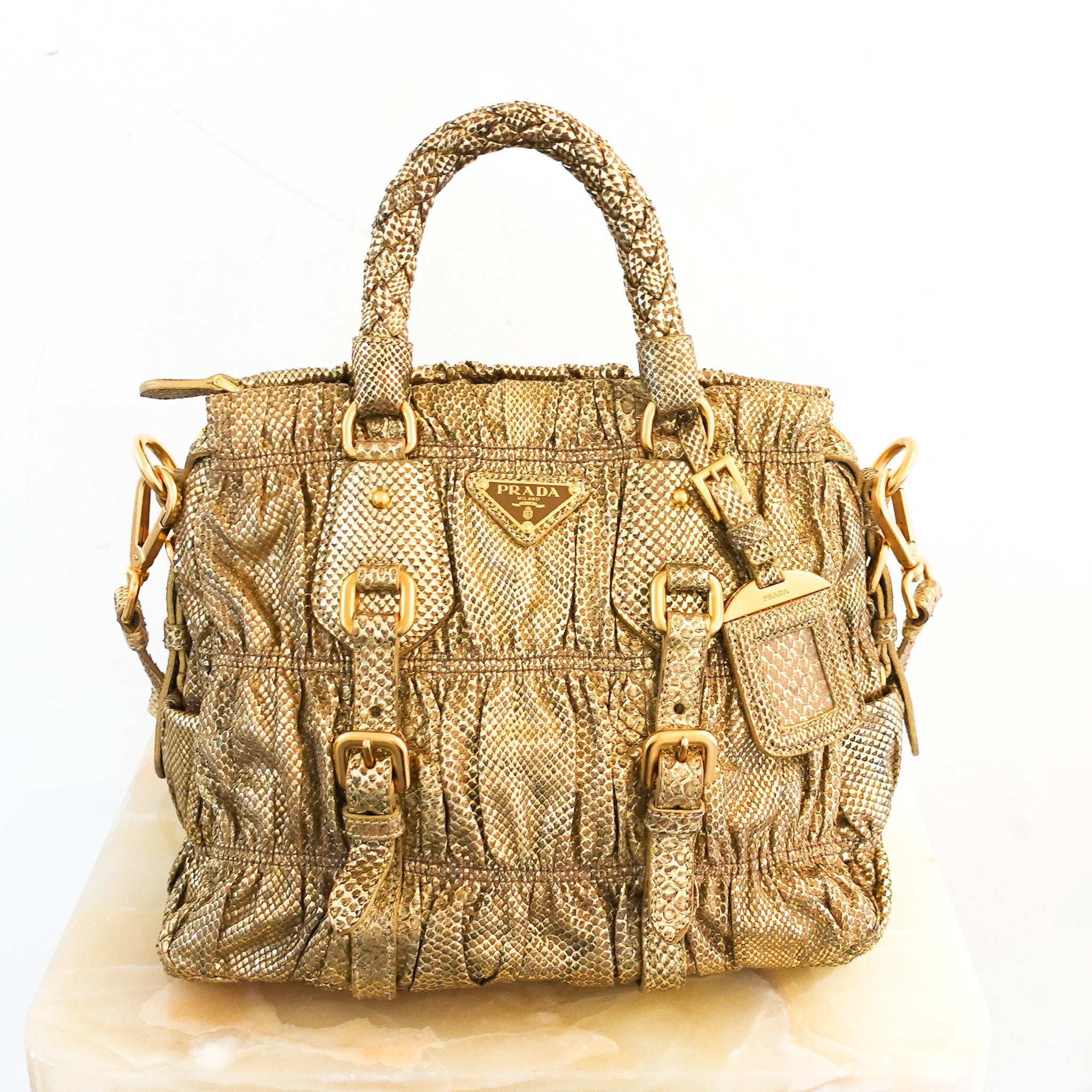NEW Prada Gaufre Python Bag in Gold | Authentic Preloved - Reloved Again