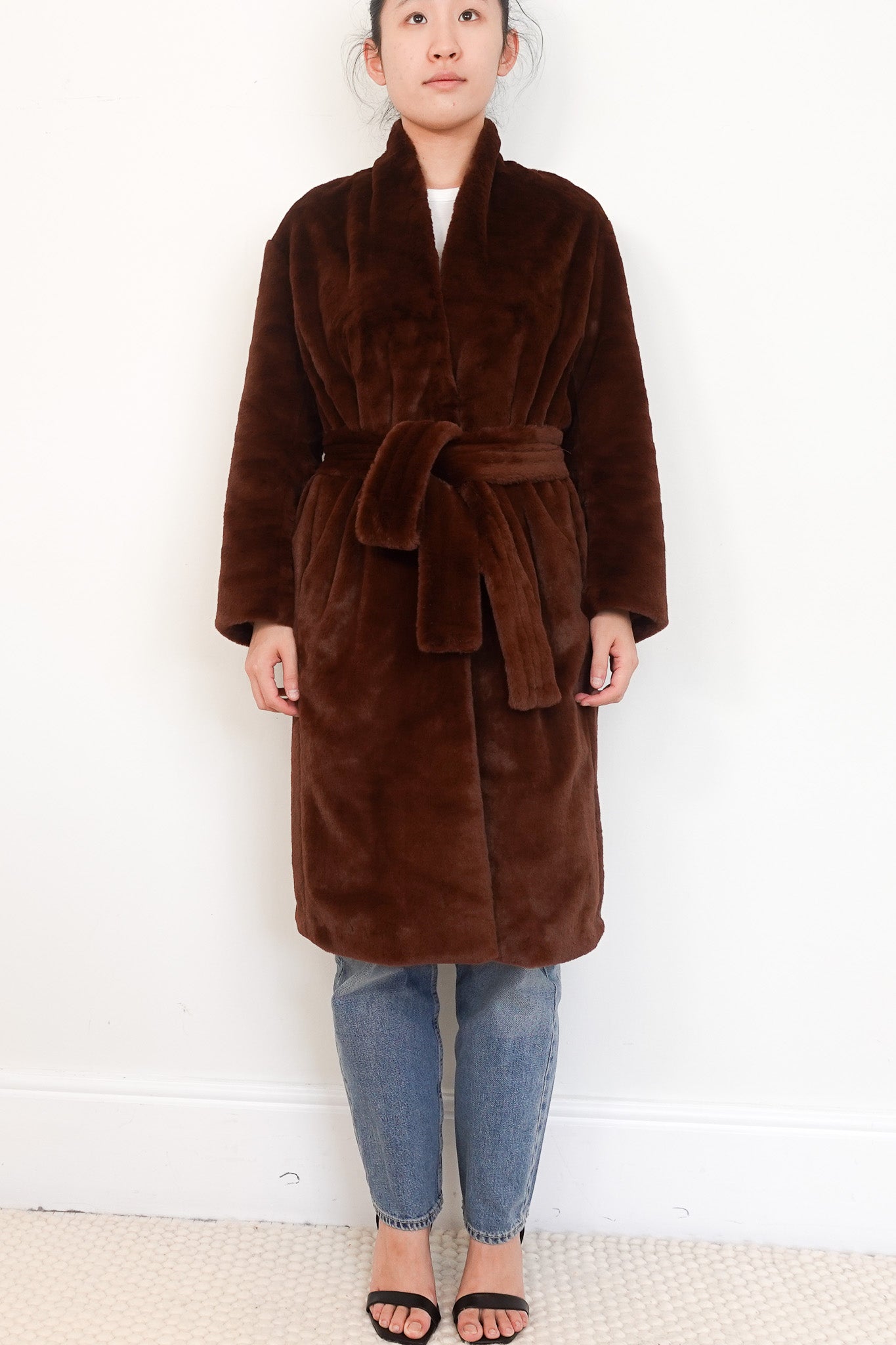 NEW Vince Brown Faux Fur Long Coat RRP £585 | Authentic Preloved [final sale] - Reloved Again
