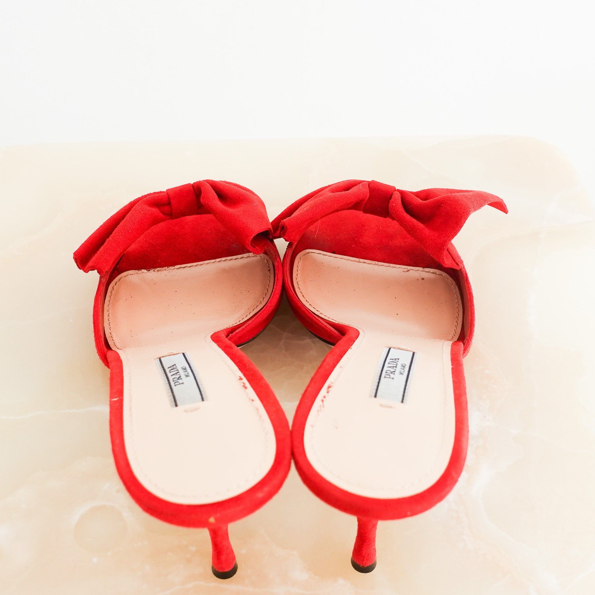 Prada Bow Suede Mules RRP £700 | Authentic Preloved - Reloved Again
