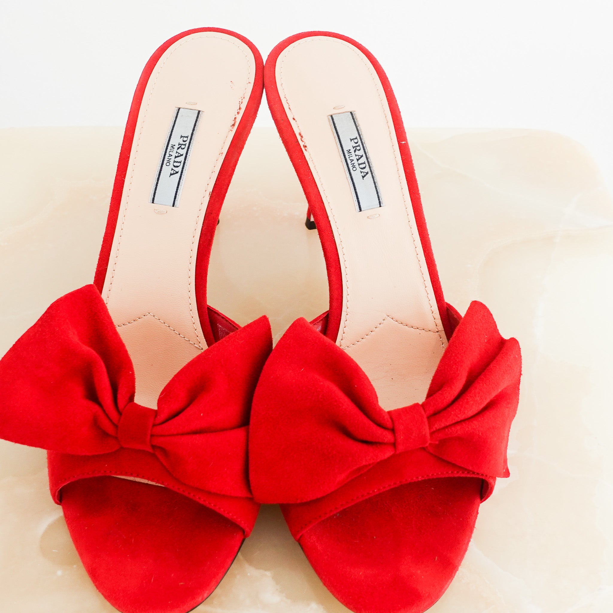 Prada Bow Suede Mules RRP £700 | Authentic Preloved - Reloved Again