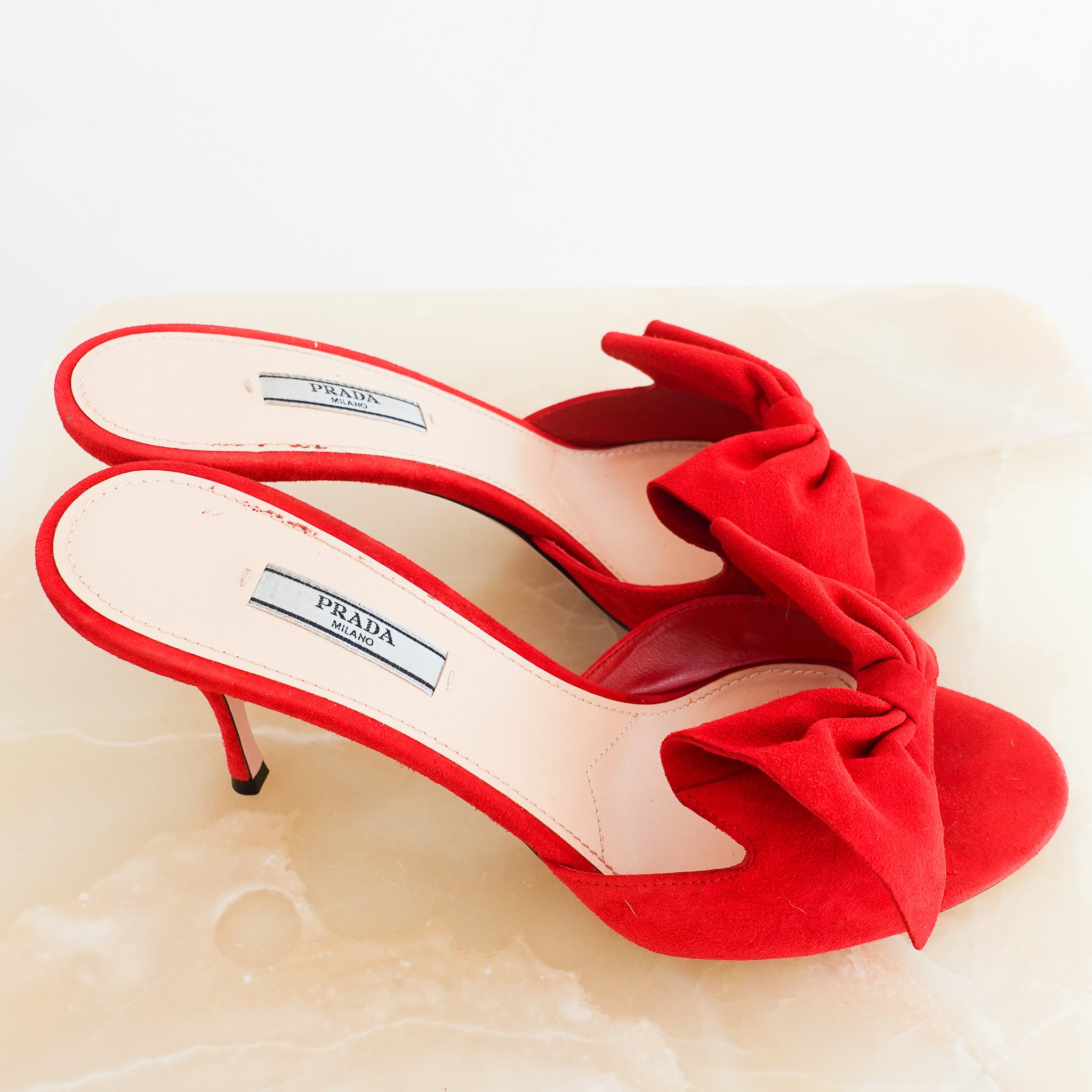 Prada Bow Suede Mules RRP £700 | Authentic Preloved - Reloved Again