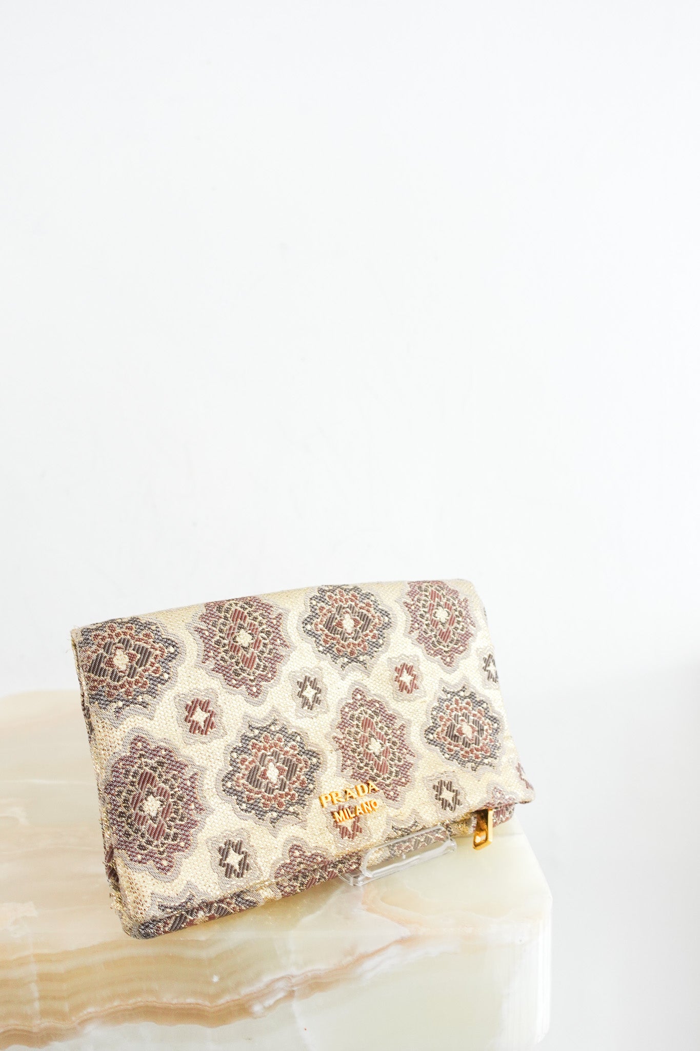 Prada Brocade Clutch in Gold | Authentic Preloved - Reloved Again