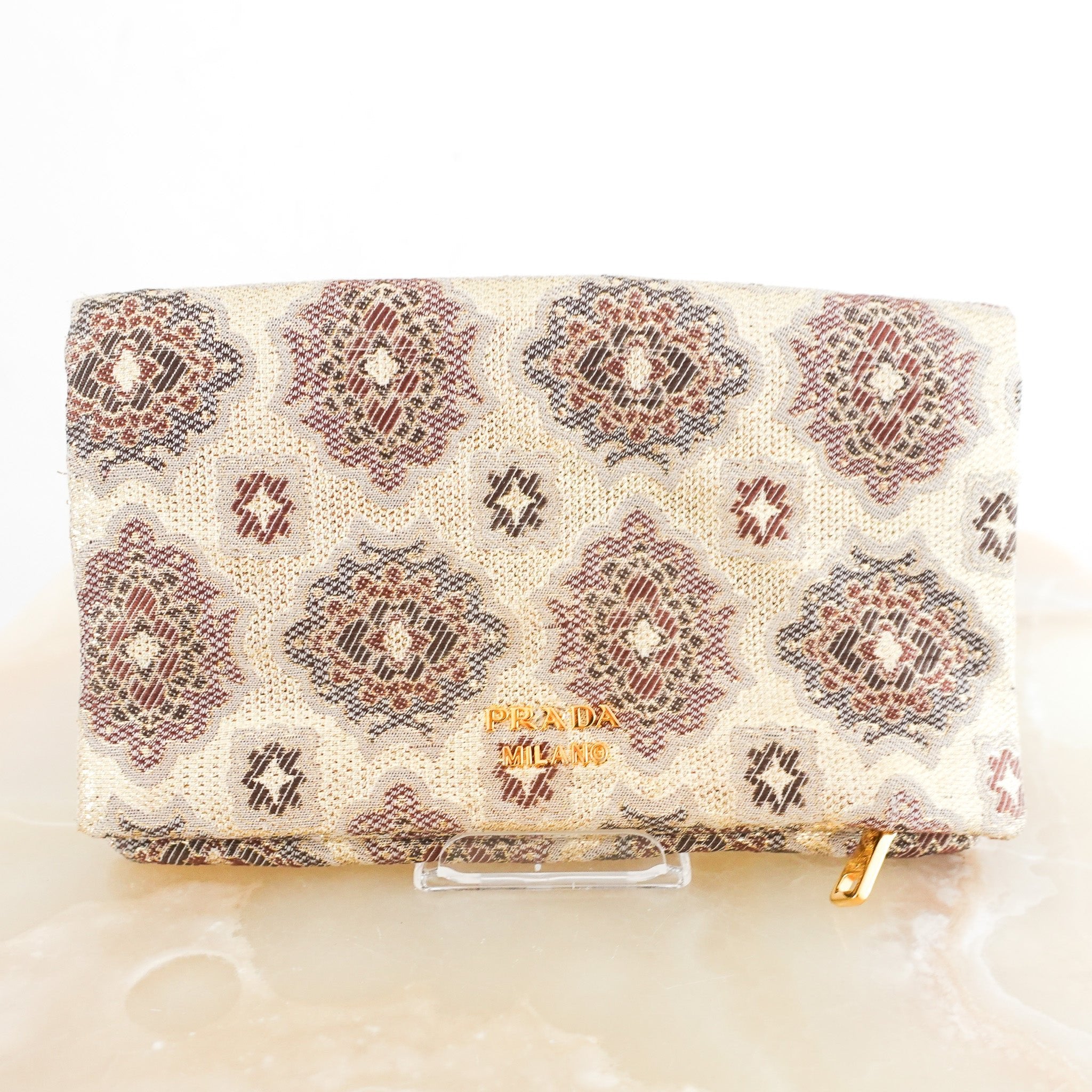 Prada Brocade Clutch in Gold | Authentic Preloved - Reloved Again