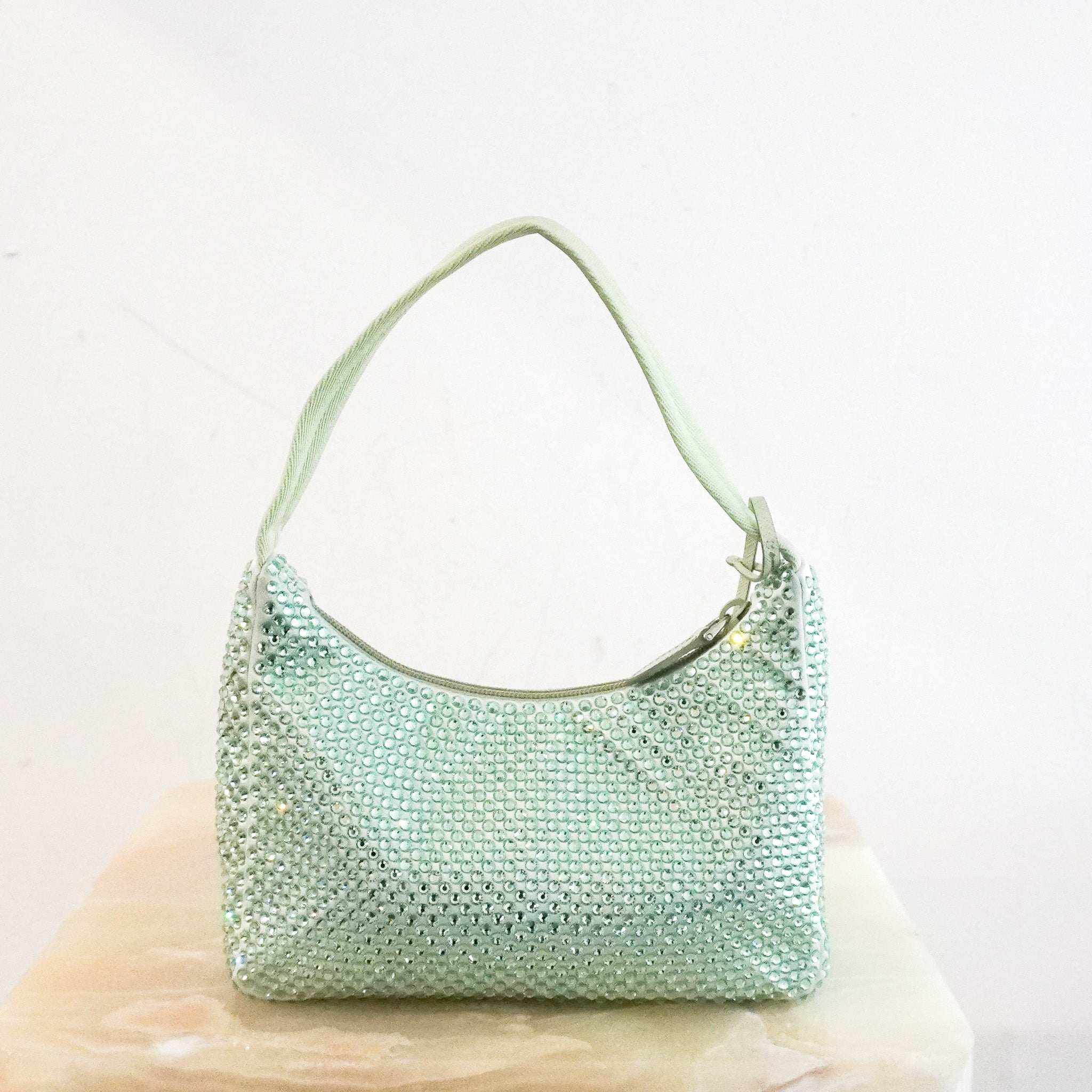 Prada Re - Edition 2000 Green Crystal Satin Bag RRP £1980 | Authentic Preloved - Reloved Again