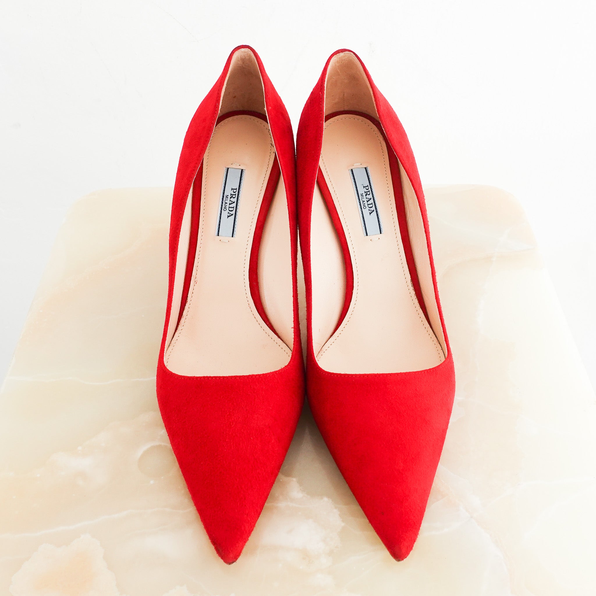 Prada Red Suede Pump Heels RRP £890 | Authentic Preloved - Reloved Again