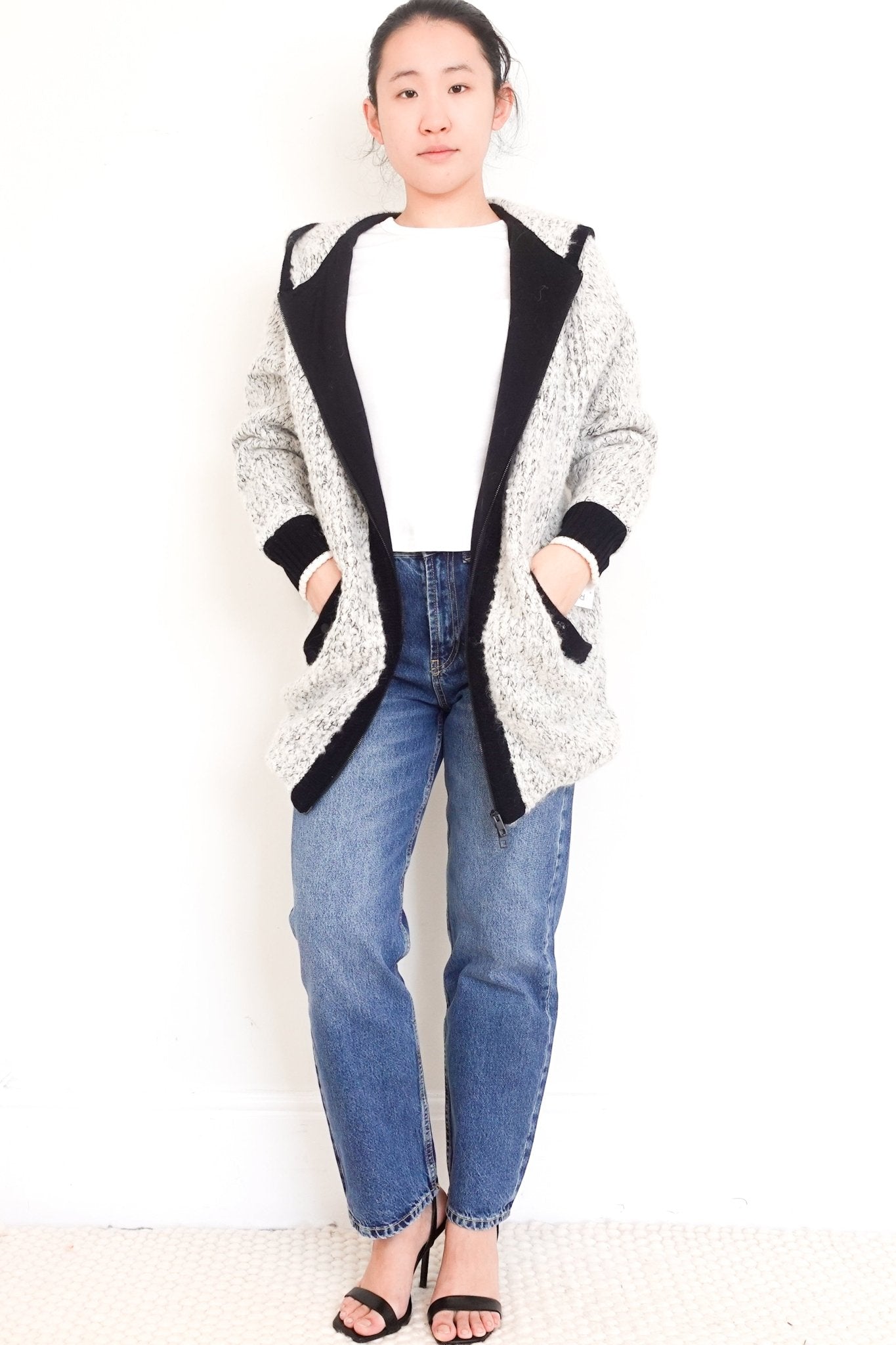 Rag & Bone Grey/Black Hooded Knit Jacket RRP £350 | Authentic Preloved - Reloved Again