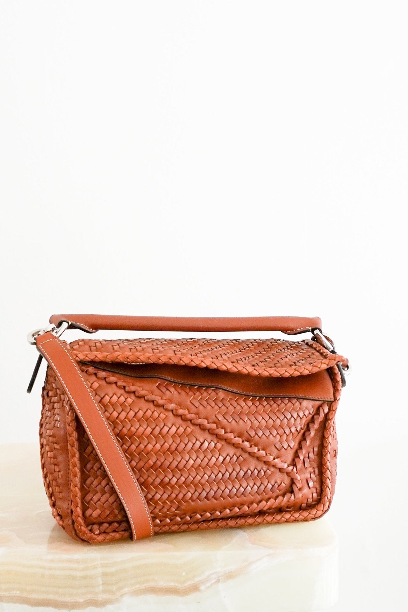 RARE LOEWE Small Cognac Brown Woven Puzzle Bag (RRP £2900) | Authentic Preloved - Reloved Again