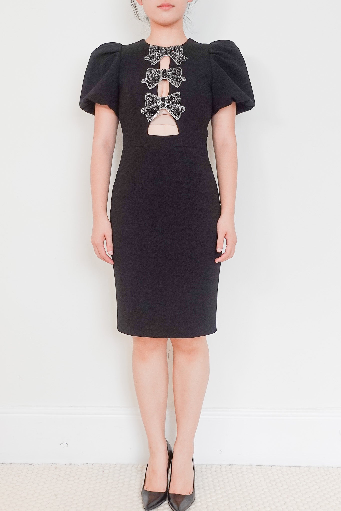 Rebecca Vallance Black Emellished Bow Midi Dress RRP £700 | Authentic Preloved - Reloved Again