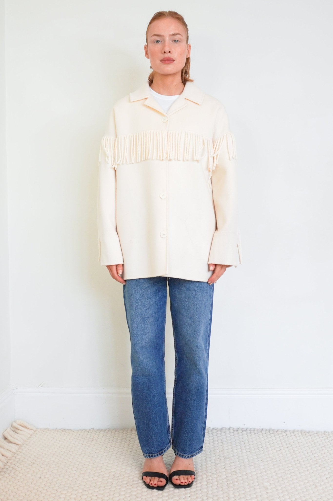 Sandro White Brandon Wool Blend Fringe Jacket RRP £450 | final sale Authentic Preloved - Reloved Again