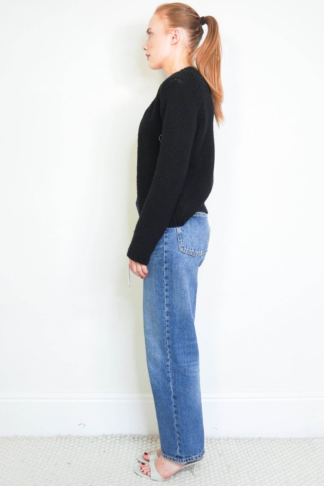 side image of the I Pezzi Dipinti Black Knit Cardigan 