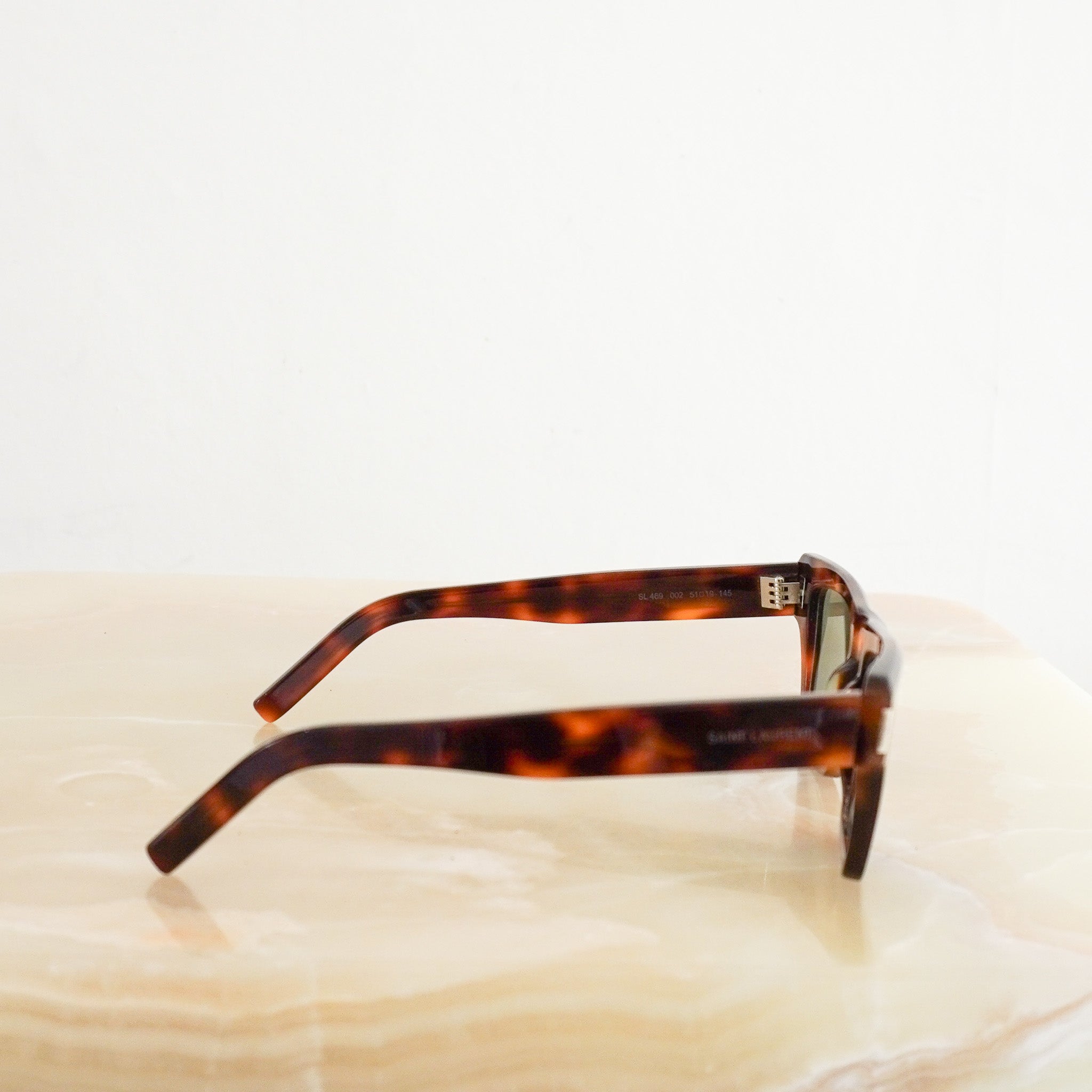 side image of the Saint Laurent SL 469 Tortoiseshell Square Sunglasses