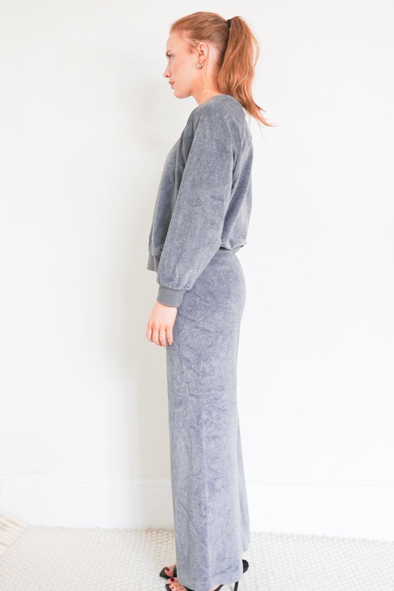 Suzie Kondi Grey Velour trackpants RRP £200 | Authentic Preloved - Reloved Again