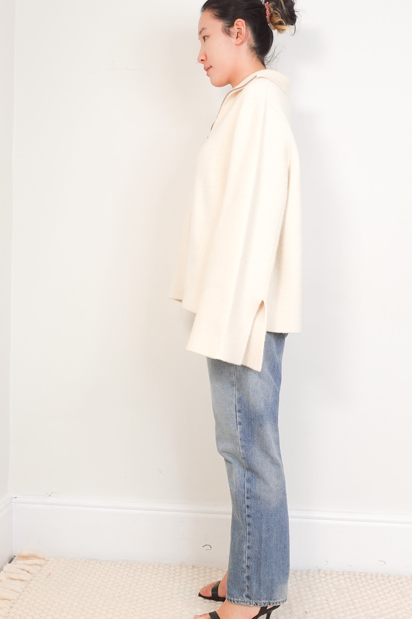 toteme-double-zip-sweater-cardigan-ribbed-heavyweight-cream-side-picture-chelsea-london