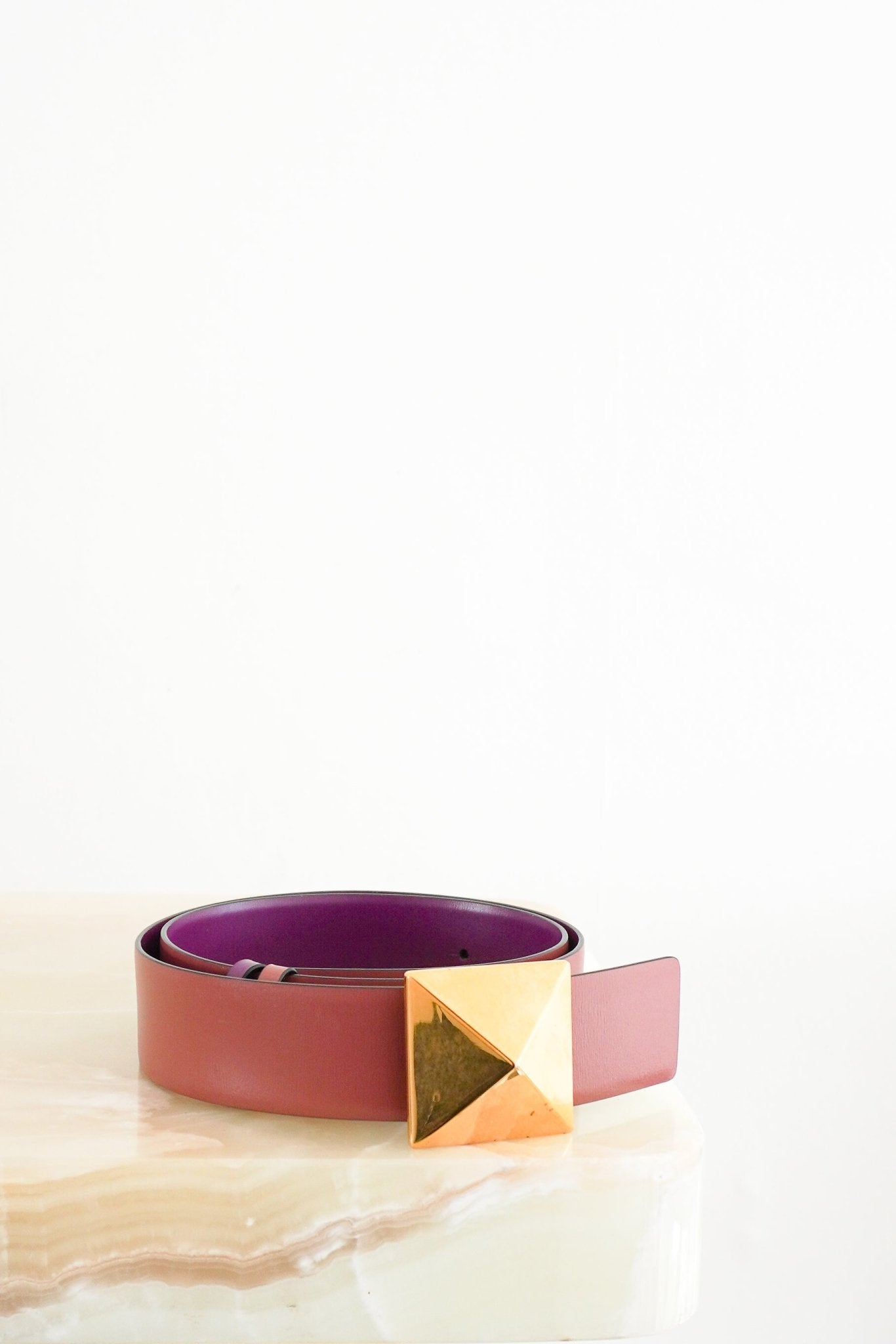 Valentino Reversible Gold Rockstud Belt in Prune/Gingerbread (RRP £550) | Authentic Preloved FINAL SALE - Reloved Again