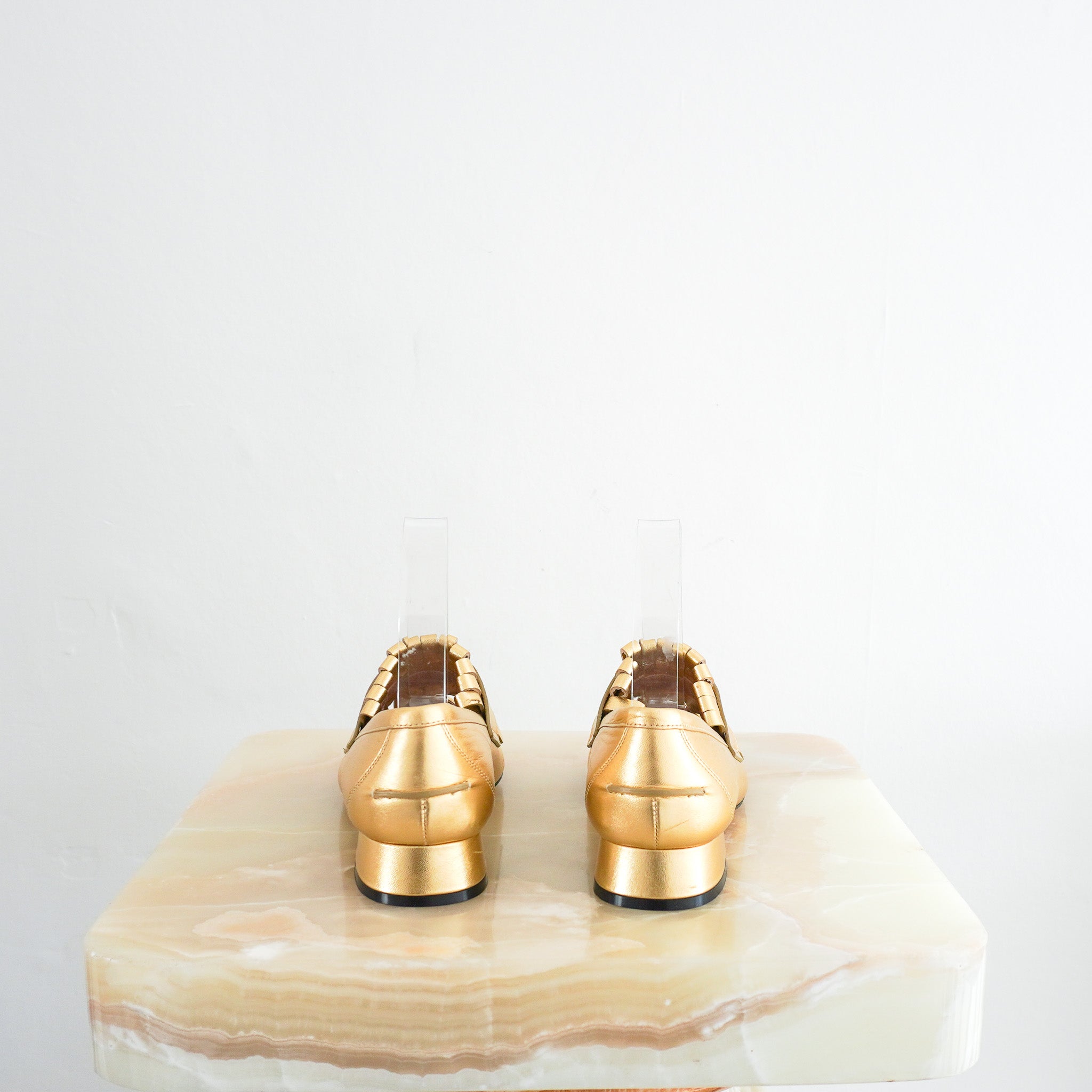 NEW Valentino Vlogo Fringe Loafers in Gold RRP £800 | Authentic Preloved - Reloved Again