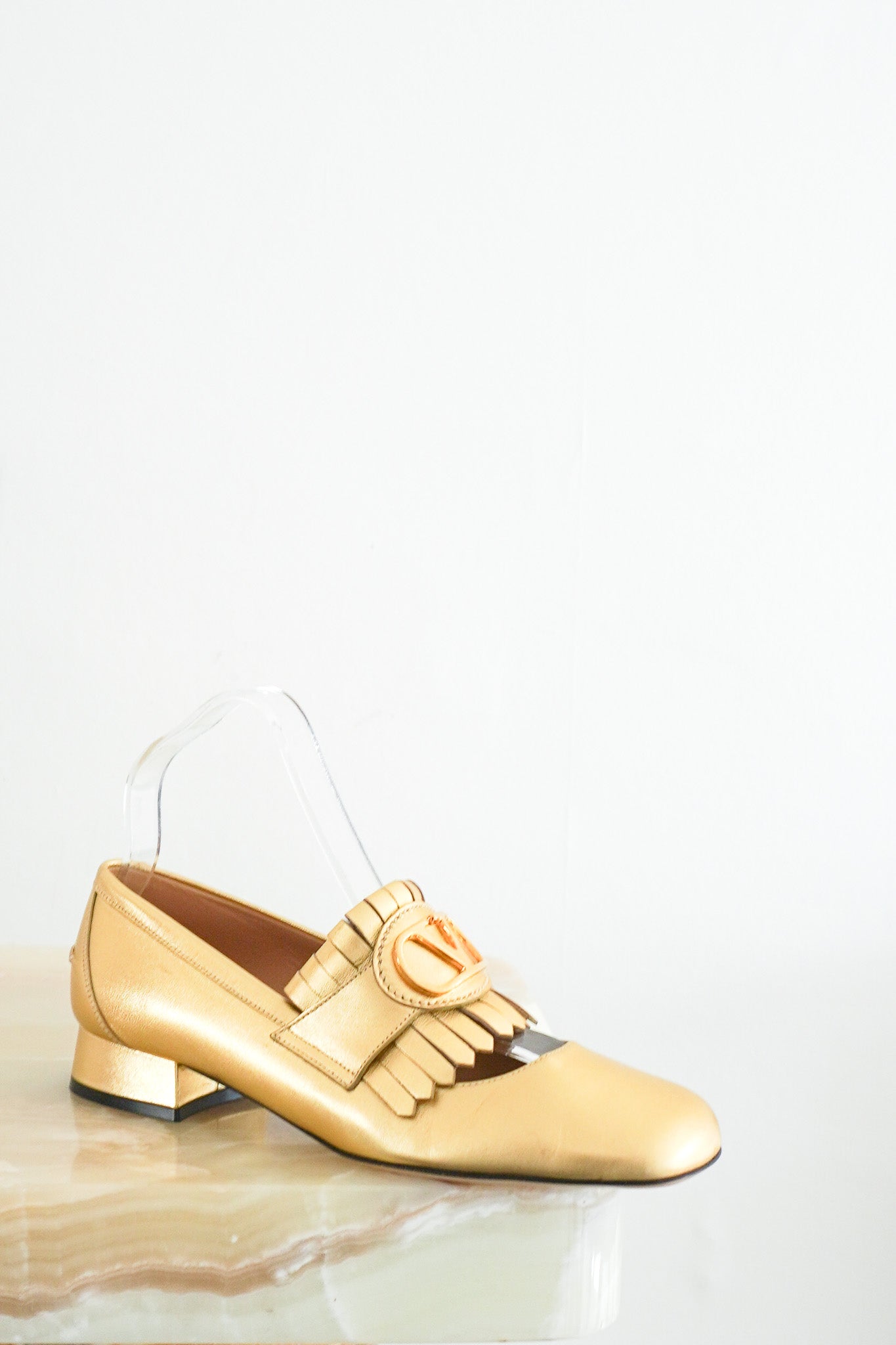 NEW Valentino Vlogo Fringe Loafers in Gold RRP £800 | Authentic Preloved - Reloved Again