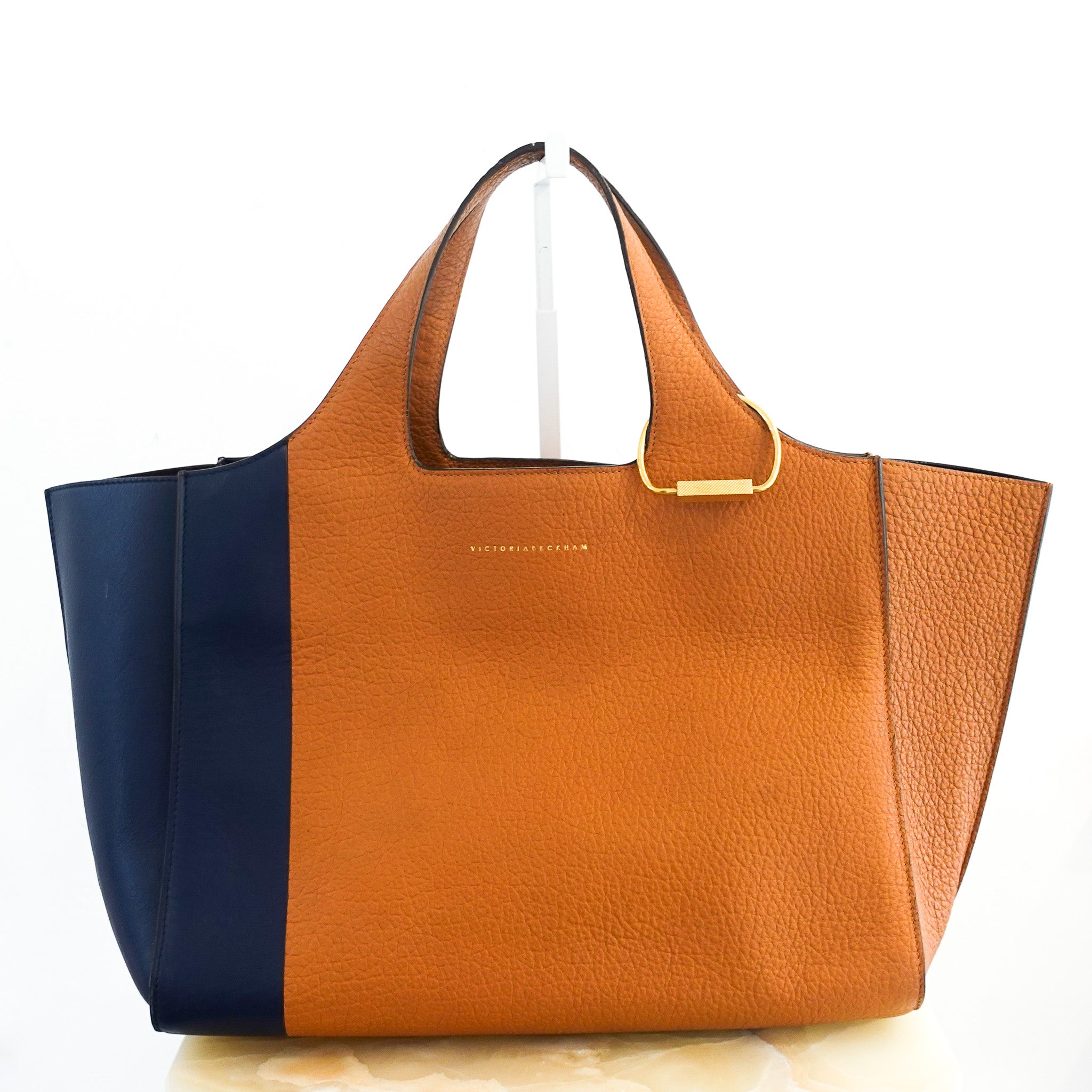 victoria-beckham-navy-and-brown-leather-tote-front-picture-chelsea-london
