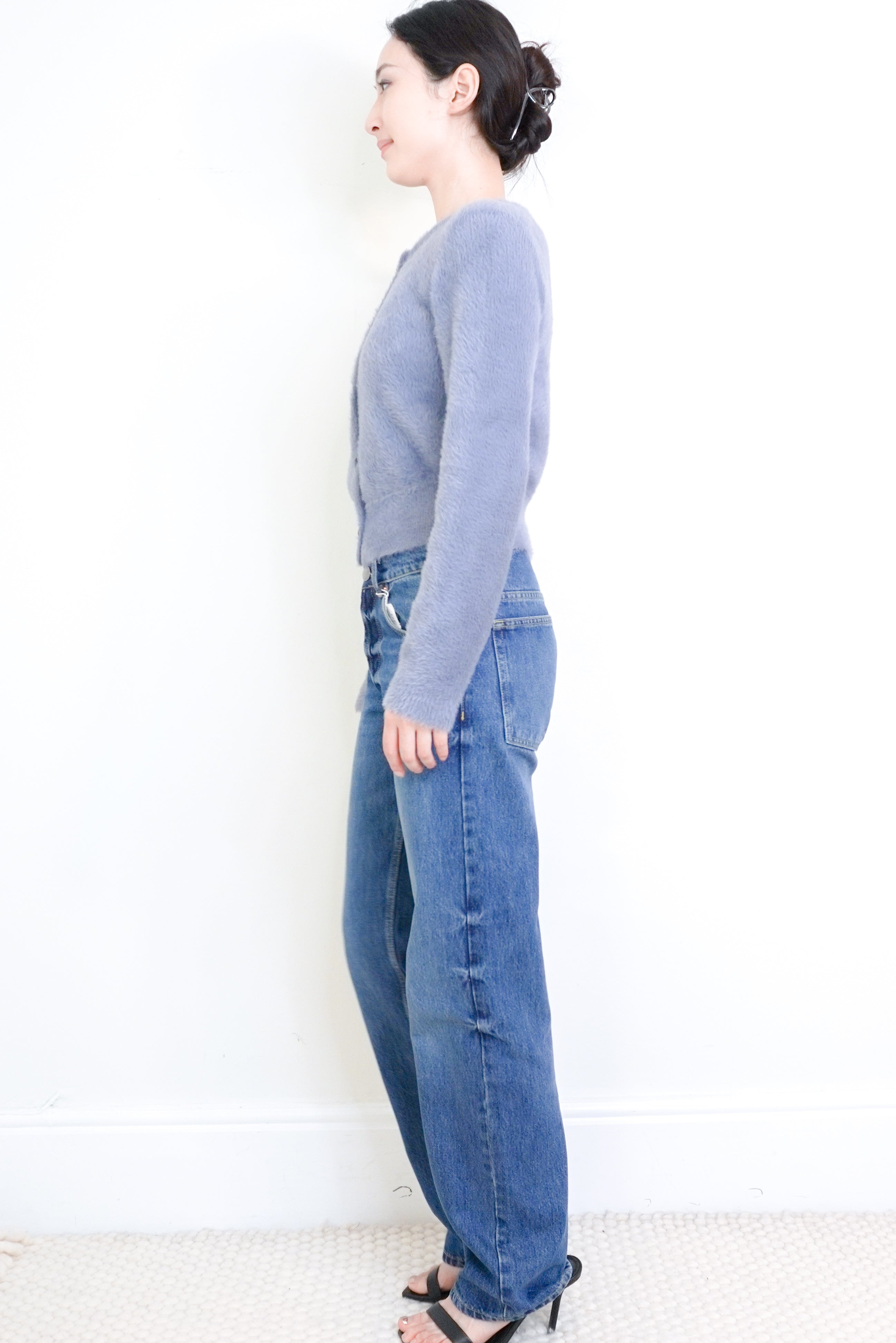 vince-blue-cardigan-authentic-preloved-side-picture-Chelsea-London 